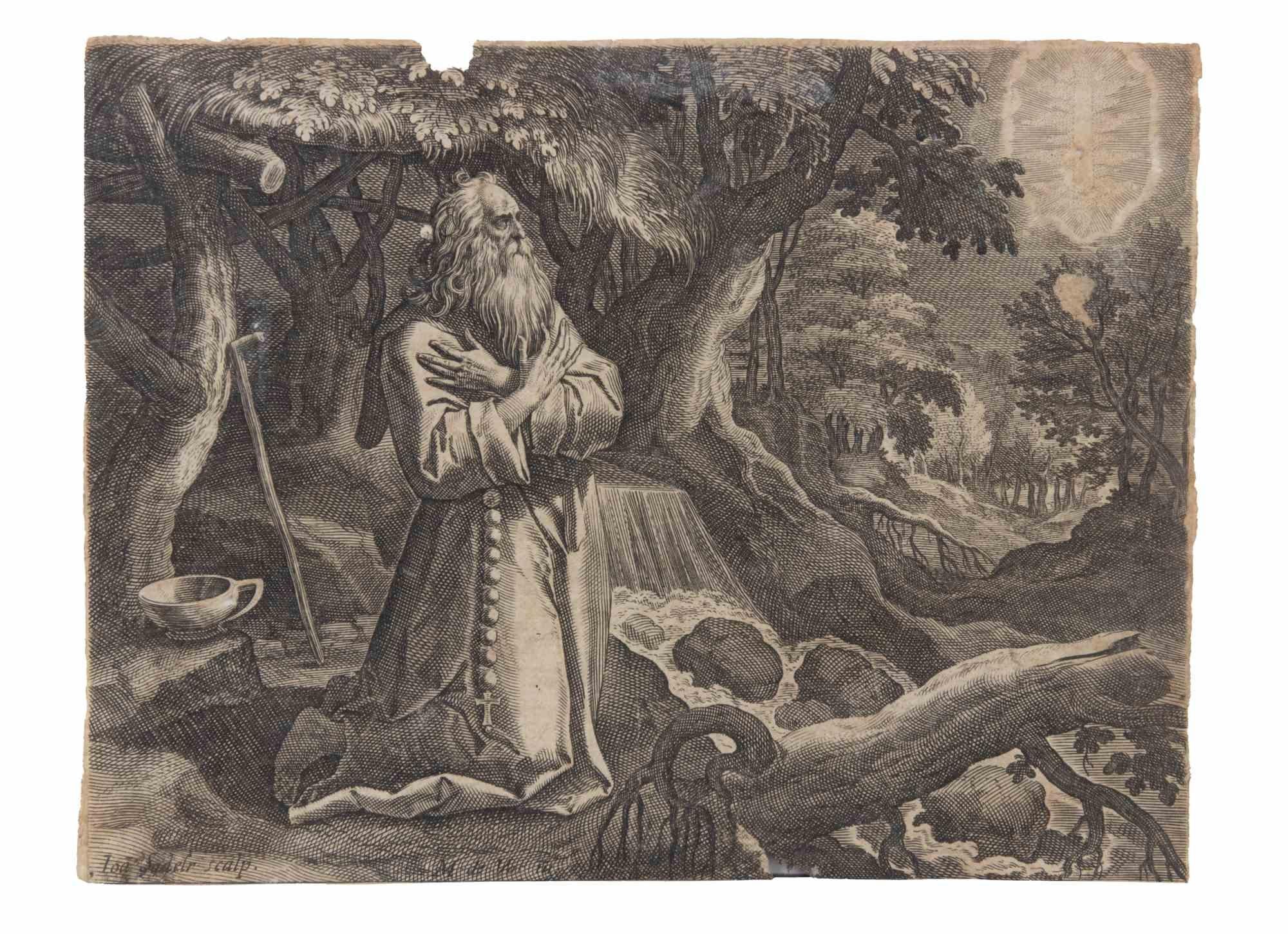 Johannes Sadeler I Figurative Print - Saint Efraim the Hermit - Etching by Johannes Sadeler - Late 16th Century