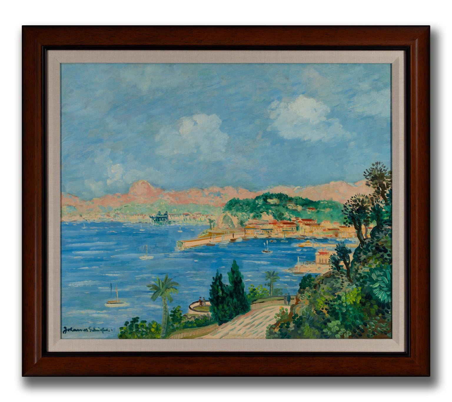 Johannes Schiefer Peinture à l'huile signée, Vue de la Côte d'Azur vers 1938 en vente 1