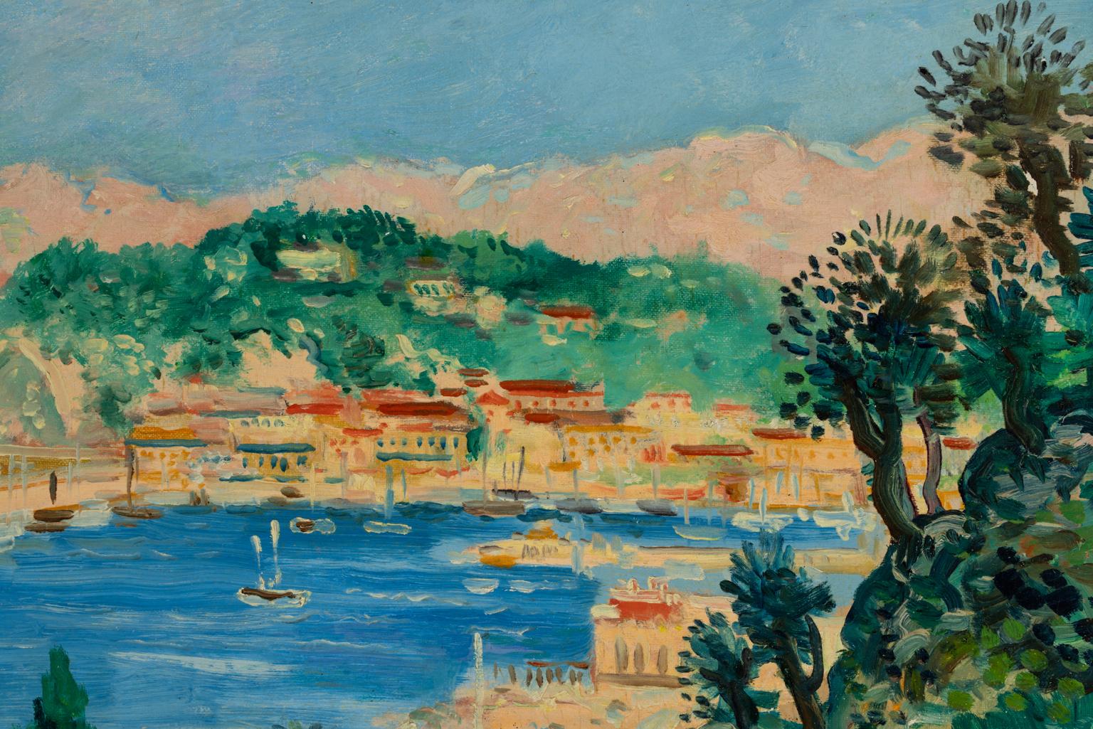 Johannes Schiefer Peinture à l'huile signée, Vue de la Côte d'Azur vers 1938 en vente 6