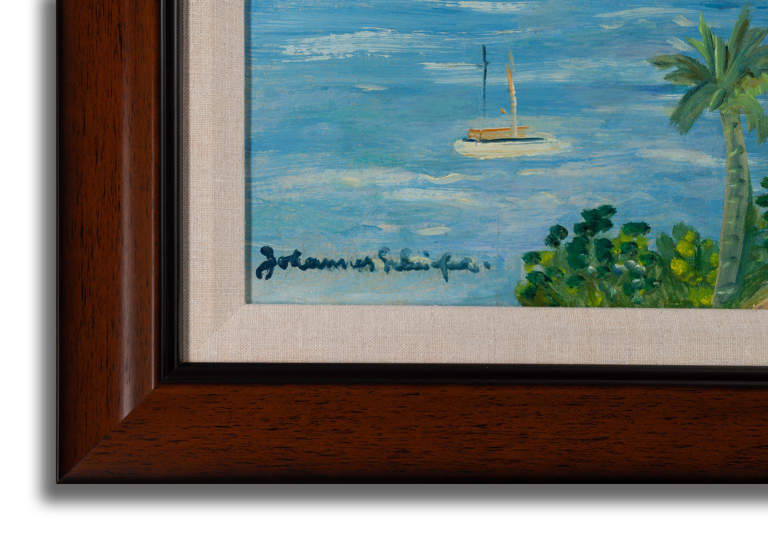 Johannes Schiefer Peinture à l'huile signée, Vue de la Côte d'Azur vers 1938 en vente 7