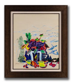 "Les Fruites" 1976 Signed Post-Impressionist Oil Painting by Johannes Schiefer
