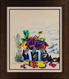 "Les Fruites", dipinto a olio post-impressionista del 1976 firmato da Johannes Schiefer