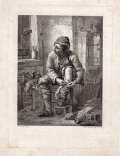 Untitled - A man bandaging his leg.