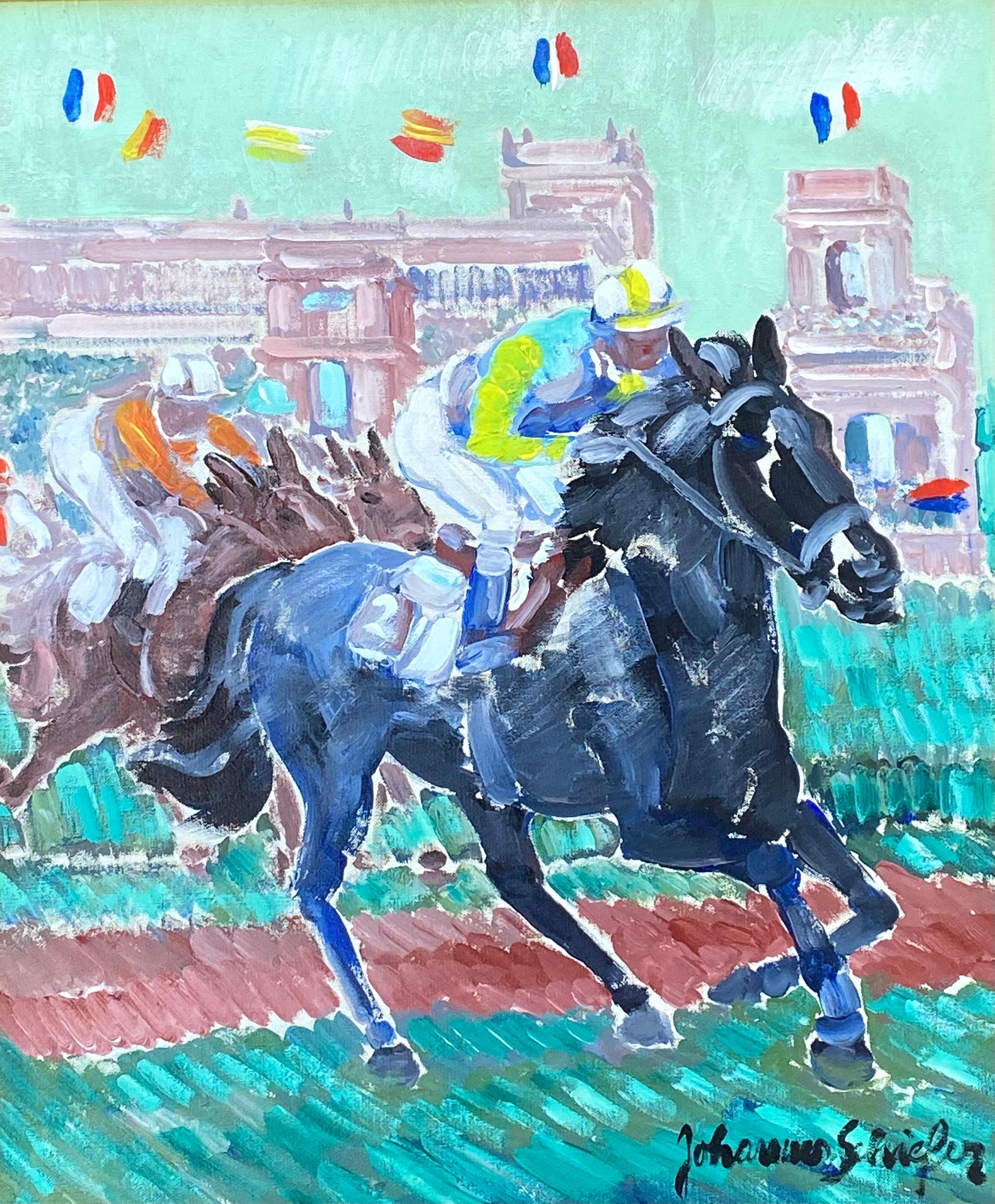 Johannes Schreiter Animal Painting - “Horse Races”