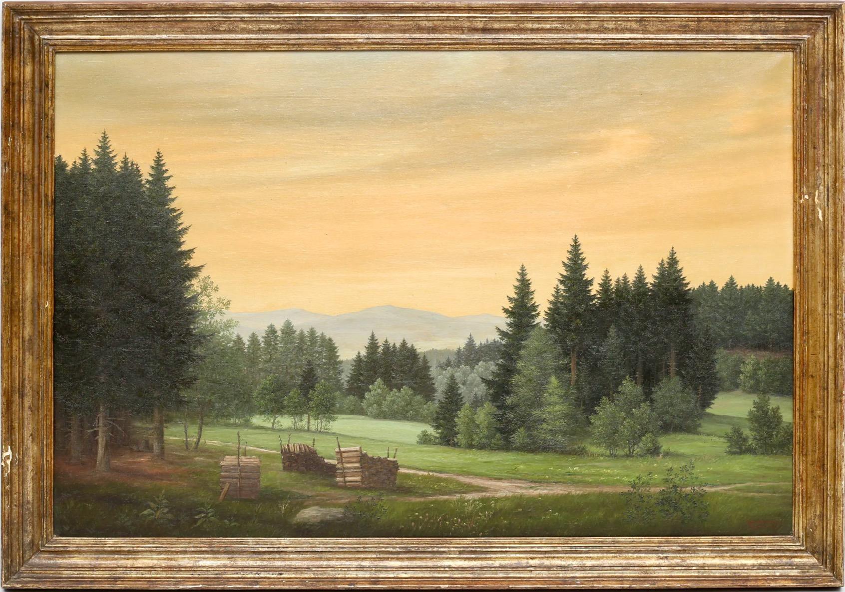 Landscape Painting di JOHANNES  SCHÜTZ - Prato nella Foresta Bavarese