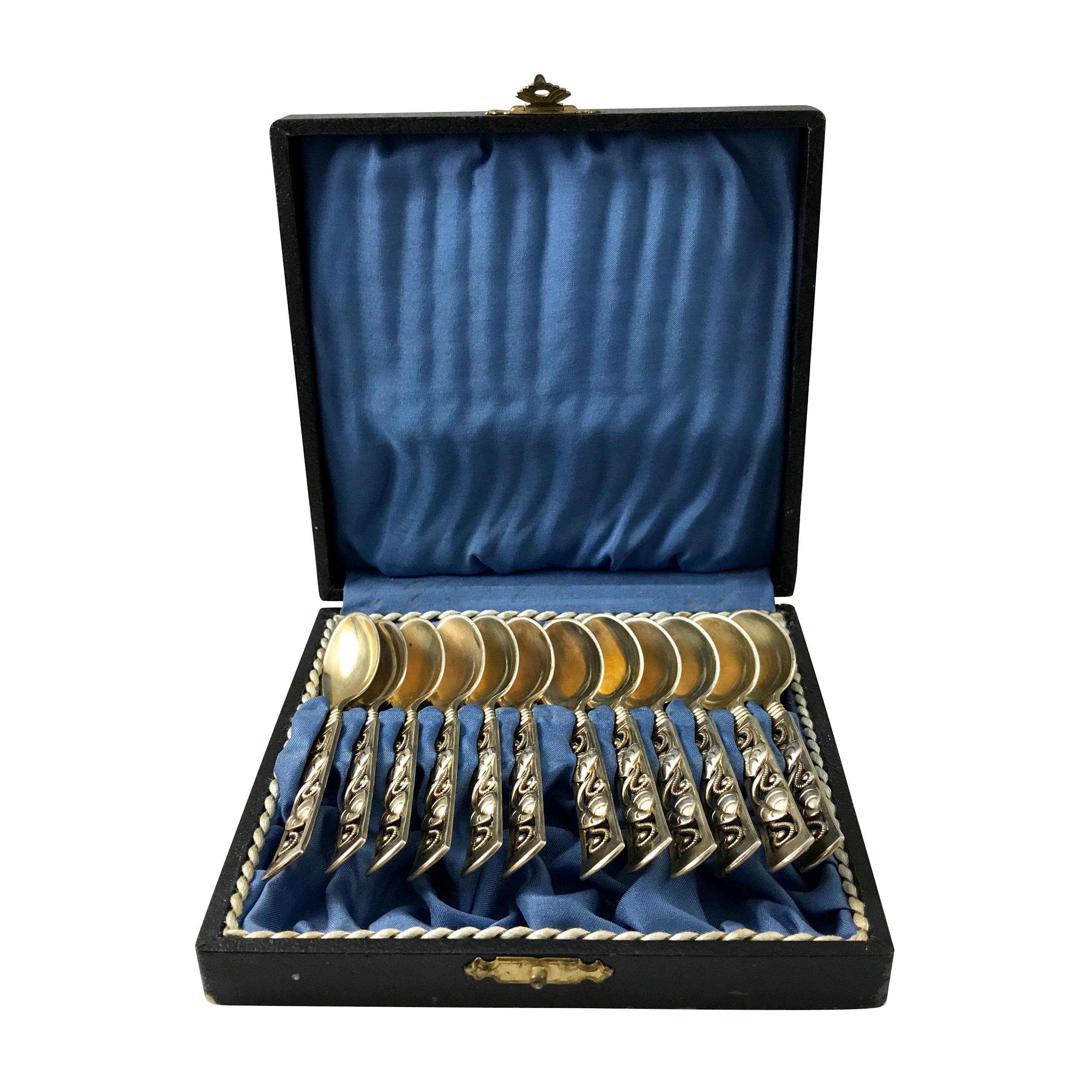 Ensemble de cuillères Demitasse en argent de Johannes Siggaard, 1947 Bon état - En vente à Palm Desert, CA