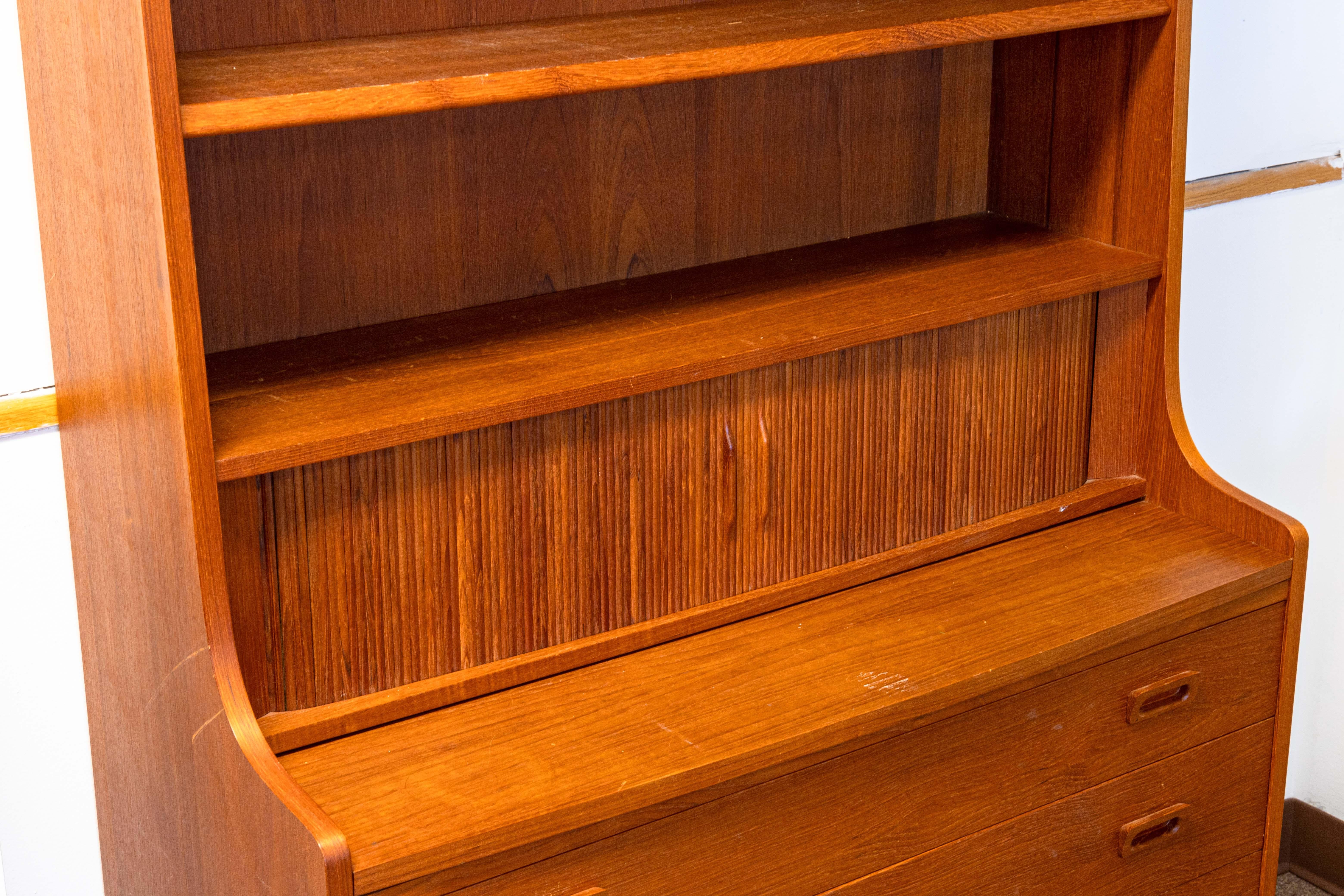 Mid-Century Modern Johannes Sorth for Nexø Møbelfabrik MCM Danish Teak Bookshelf Secretary Desk
