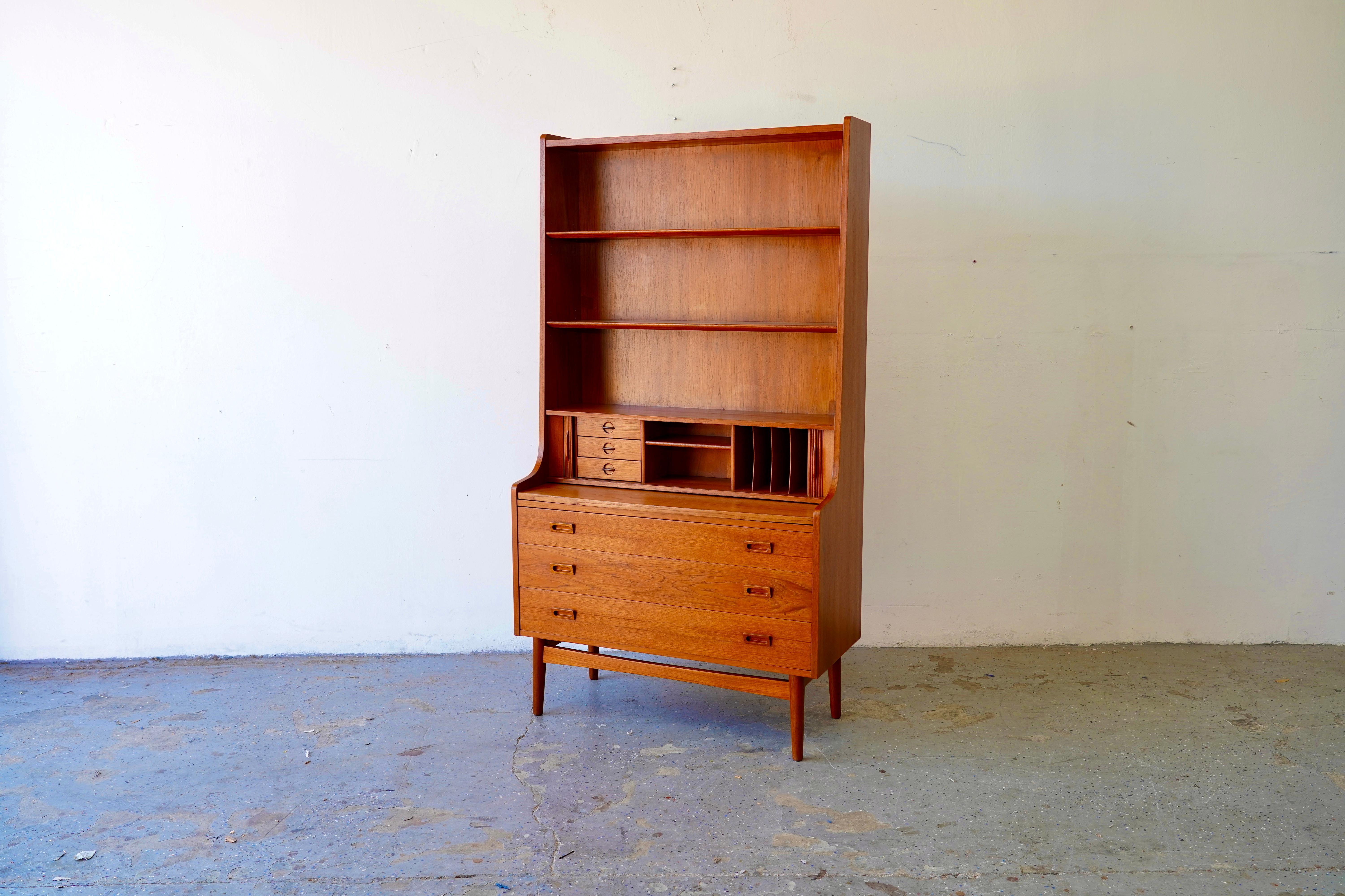 Mid-Century Modern Johannes Sorth for Nexø Møbelfabrik MCM Danish Teak Bookshelf Secretary Desk