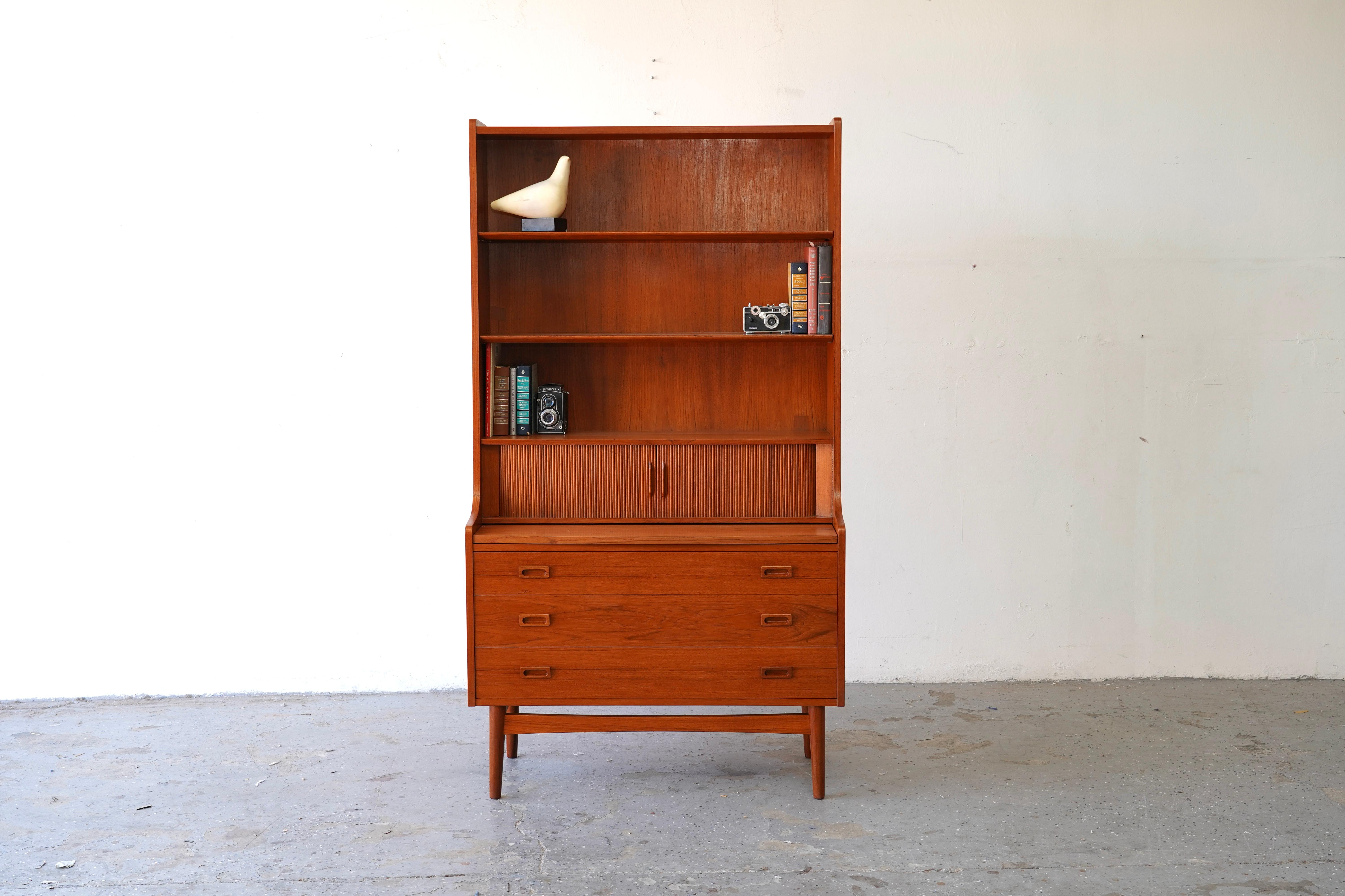 Johannes Sorth for Nexø Møbelfabrik MCM Danish Teak Bookshelf Secretary Desk 2