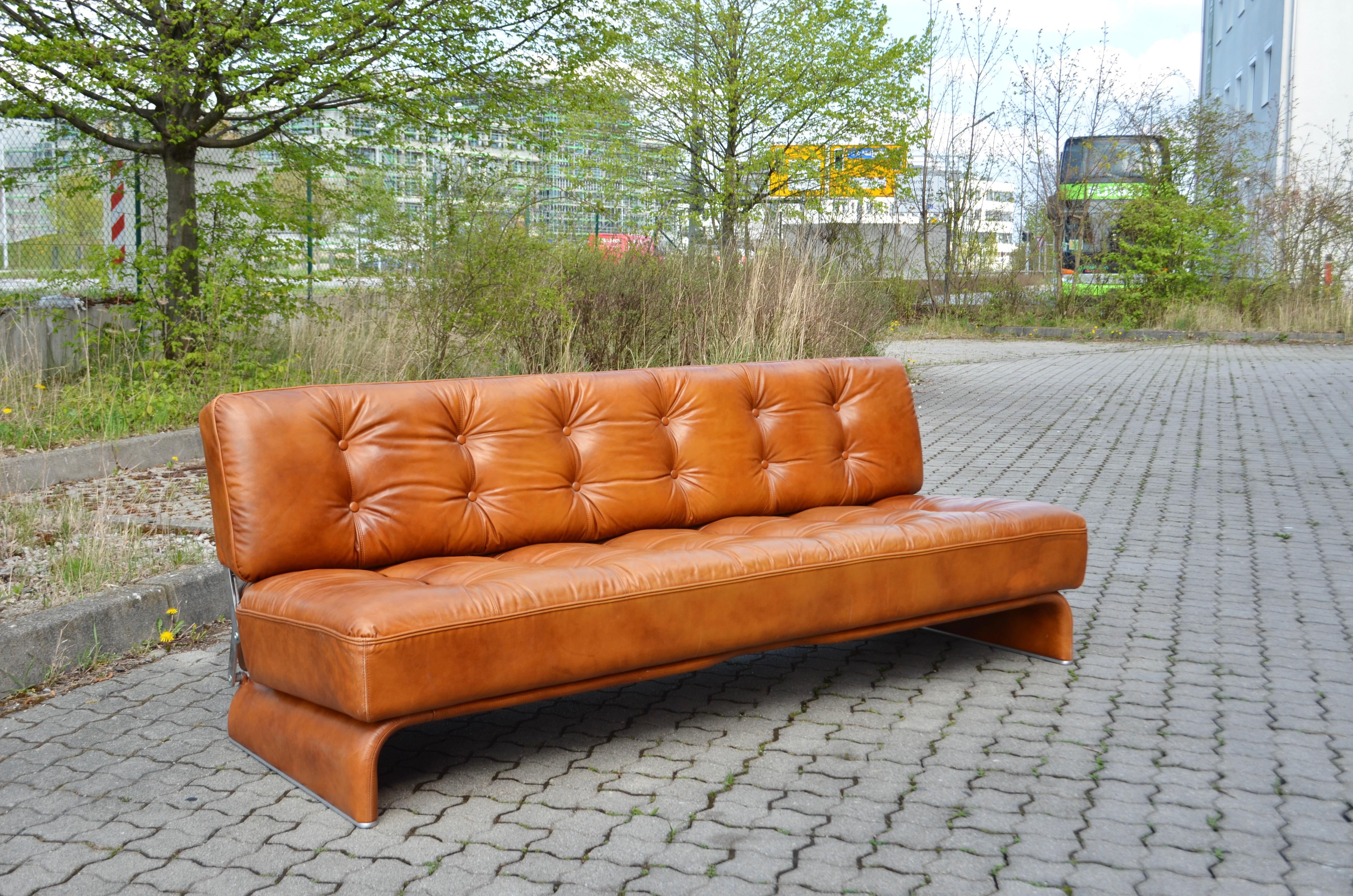 Mid-Century Modern Johannes Spalt Cognac Daybed Leather Sofa Constanze by Wittmann