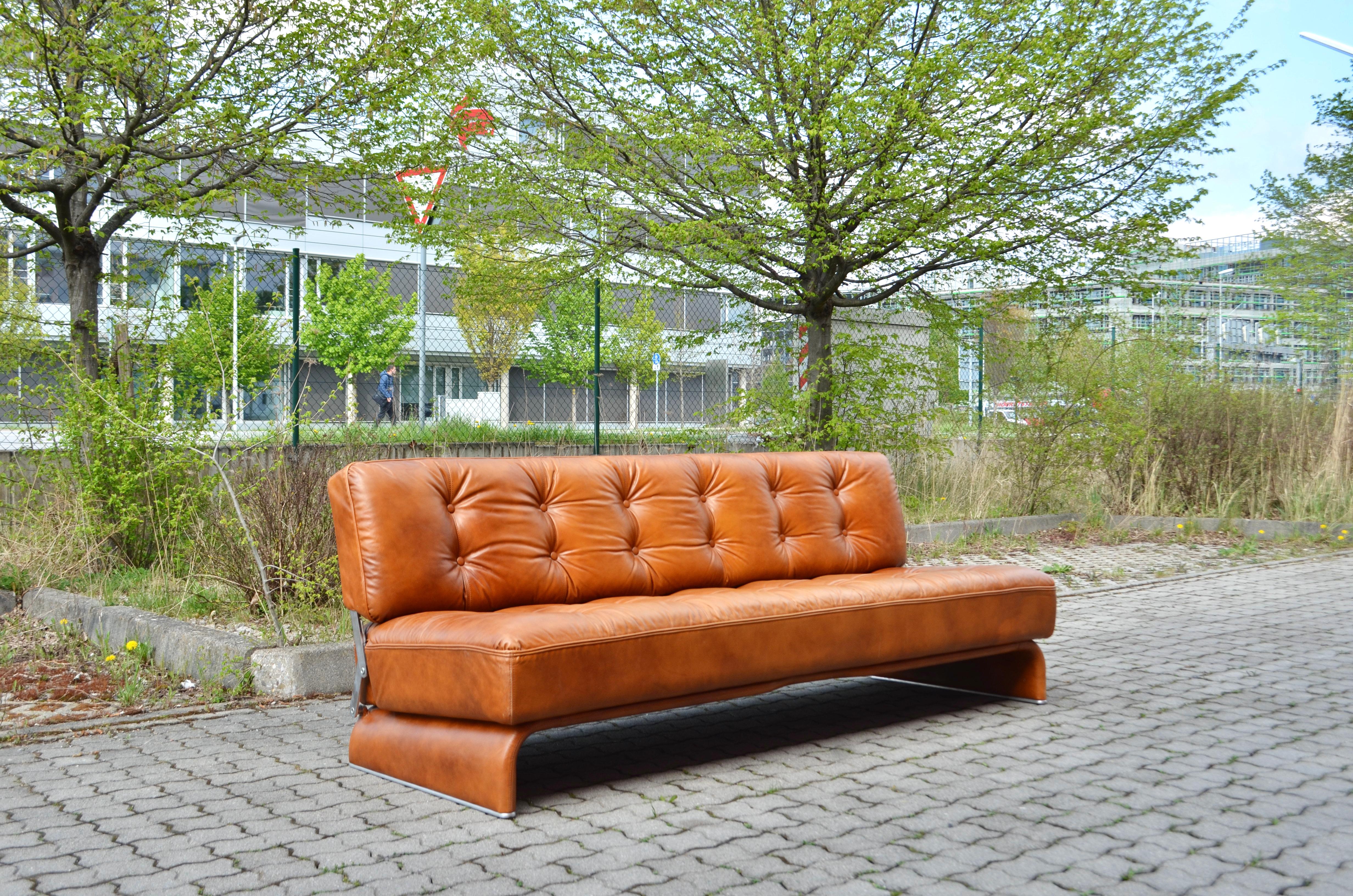 Austrian Johannes Spalt Cognac Daybed Leather Sofa Constanze by Wittmann