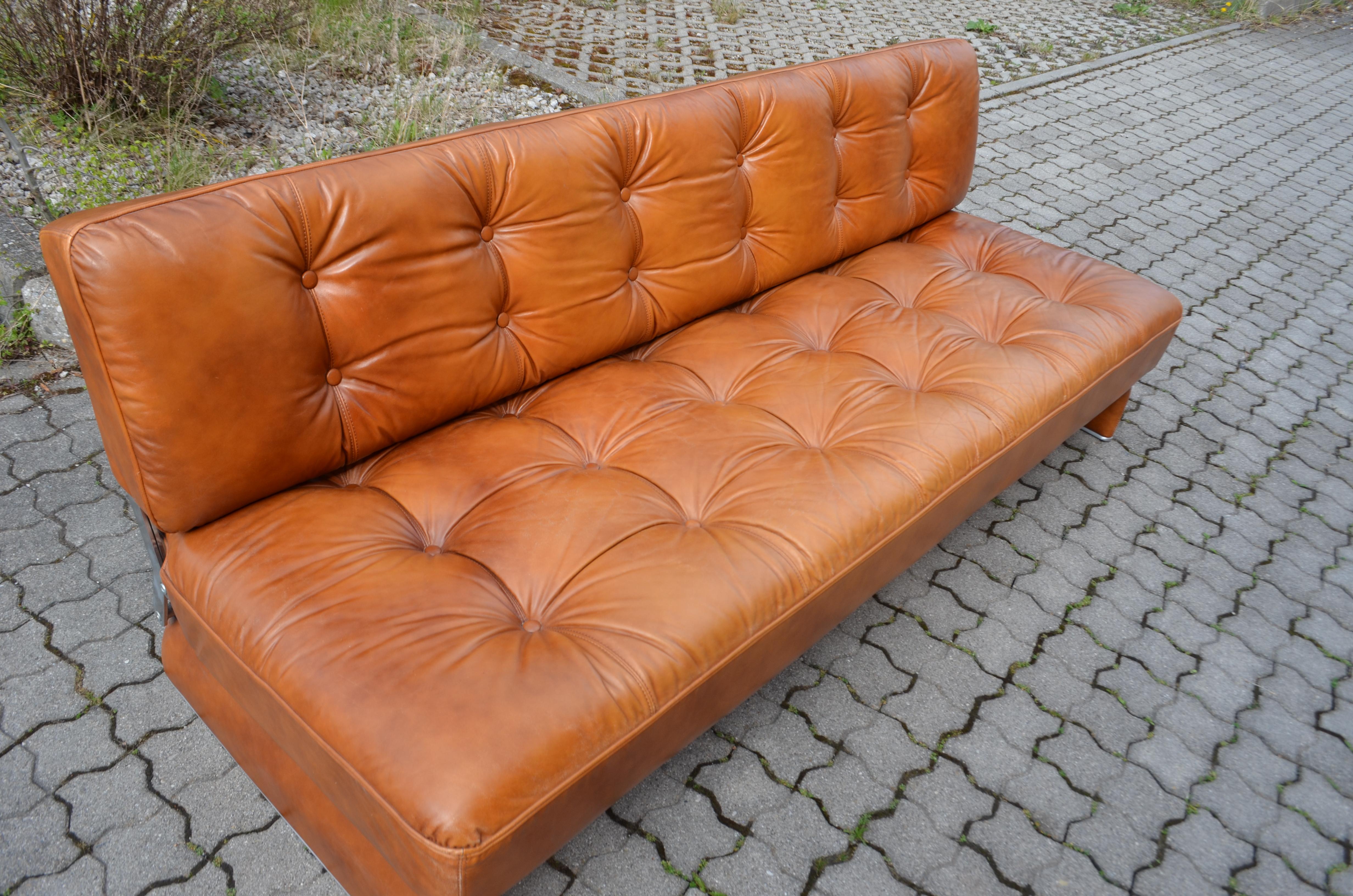 Johannes Spalt Cognac Daybed Leather Sofa Constanze by Wittmann In Good Condition In Munich, Bavaria