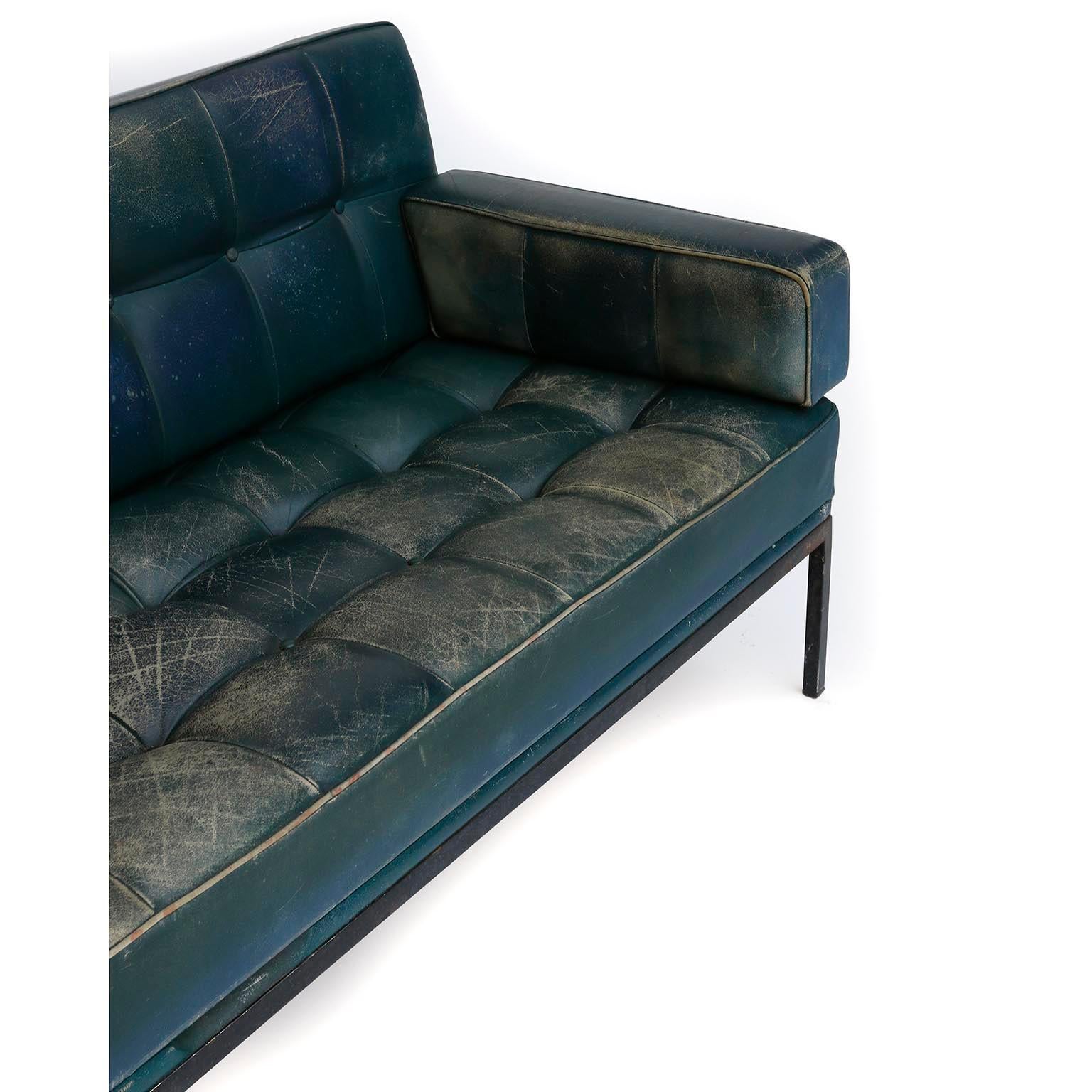 Johannes Spalt 'Constanze' Sofa Daybed Armrests, Patinated Green Leather, 1960s 3