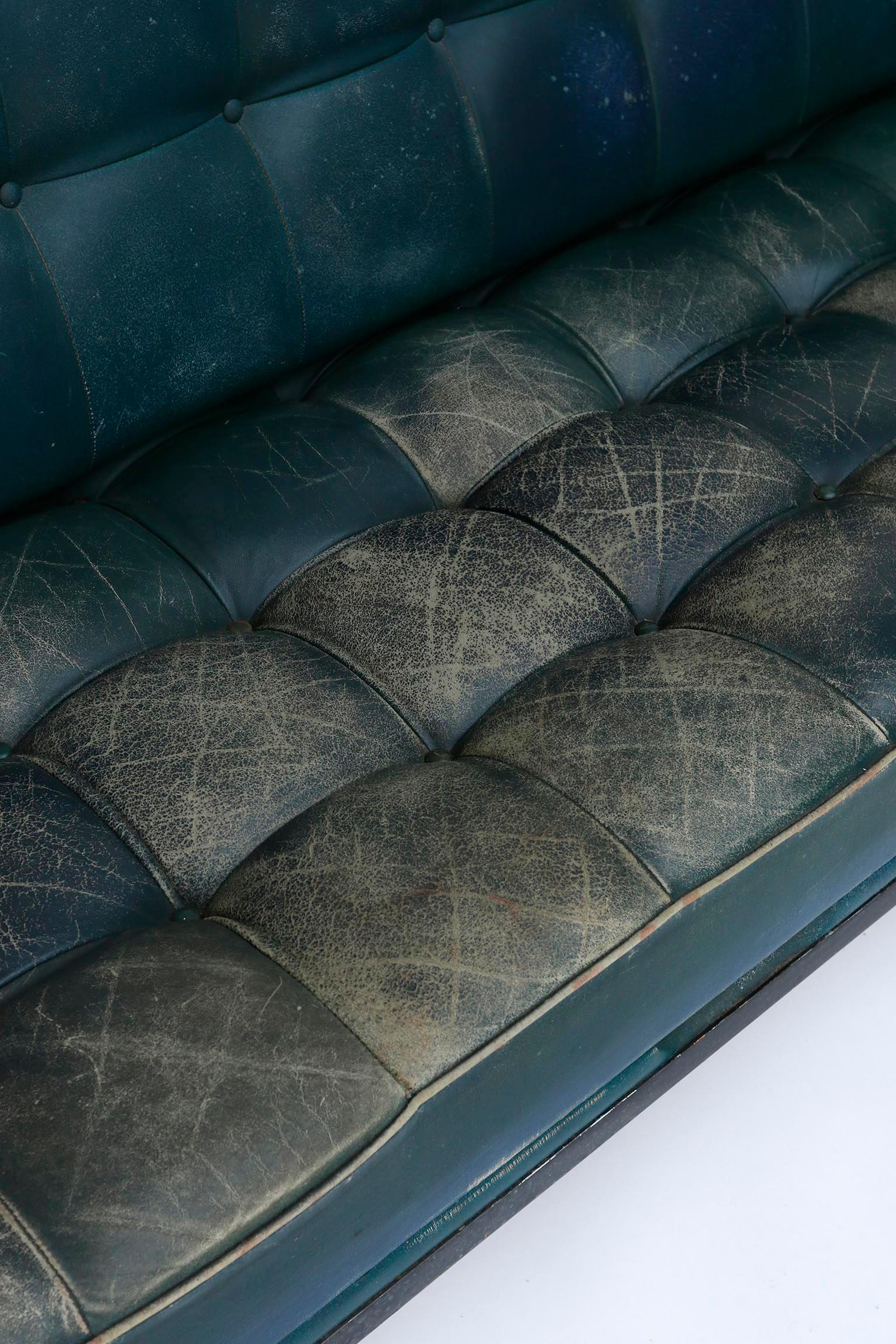 Johannes Spalt 'Constanze' Sofa Daybed Armrests, Patinated Green Leather, 1960s 6