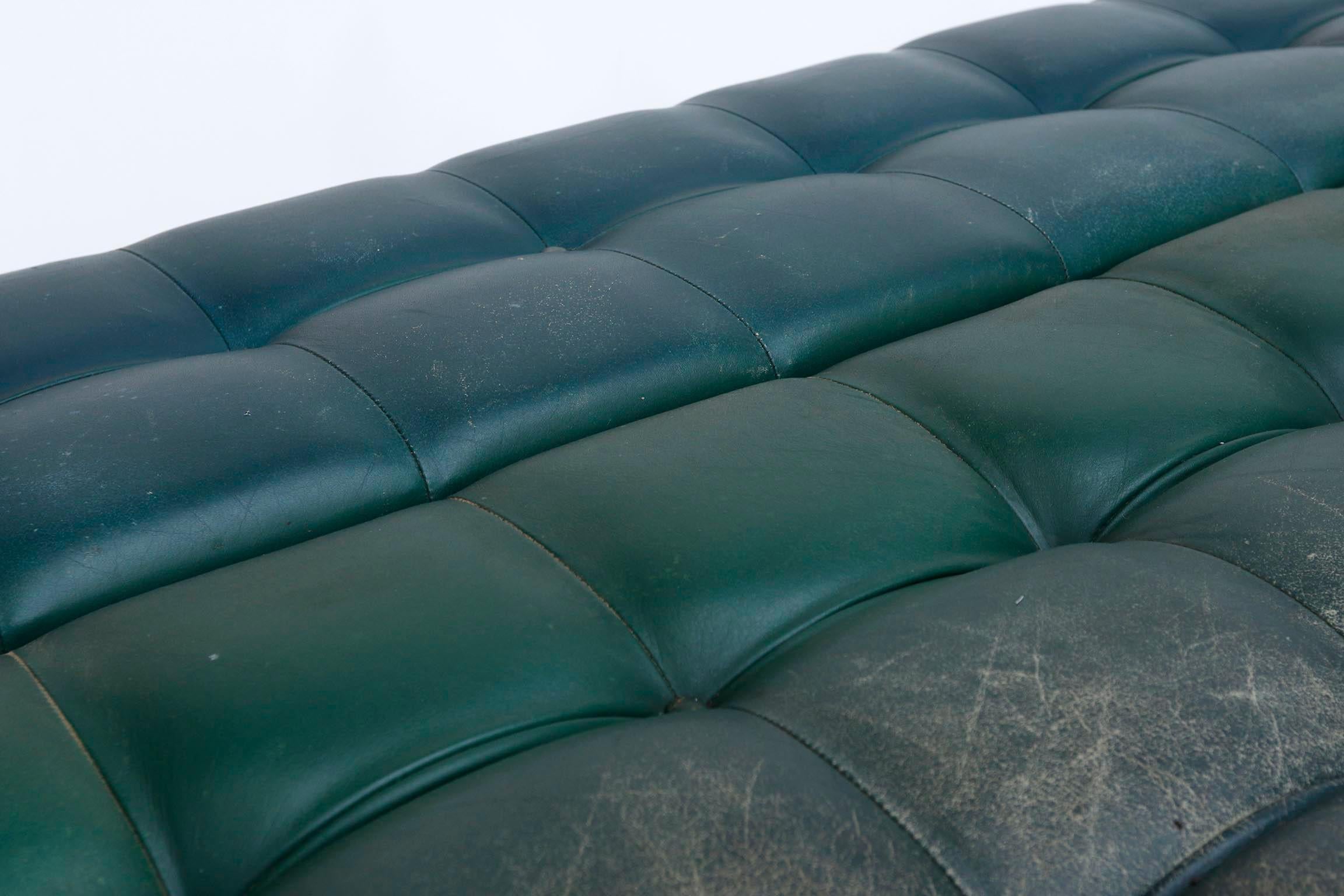 Johannes Spalt 'Constanze' Sofa Daybed Armrests, Patinated Green Leather, 1960s 9