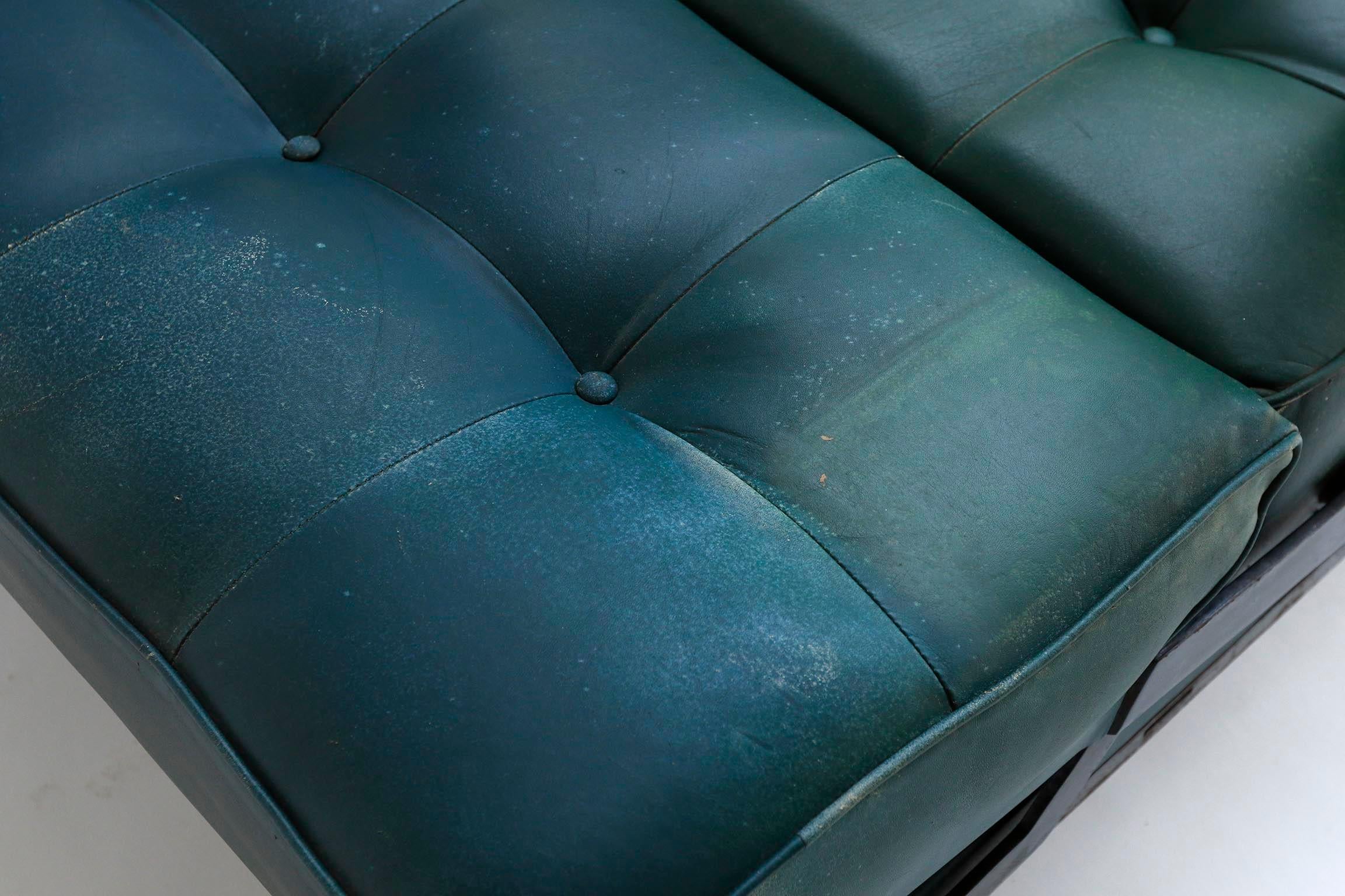 Johannes Spalt 'Constanze' Sofa Daybed Armrests, Patinated Green Leather, 1960s 11
