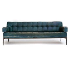 Johannes Spalt 'Constanze' Sofa Daybed Armrests, Patinated Green Leather, 1960s
