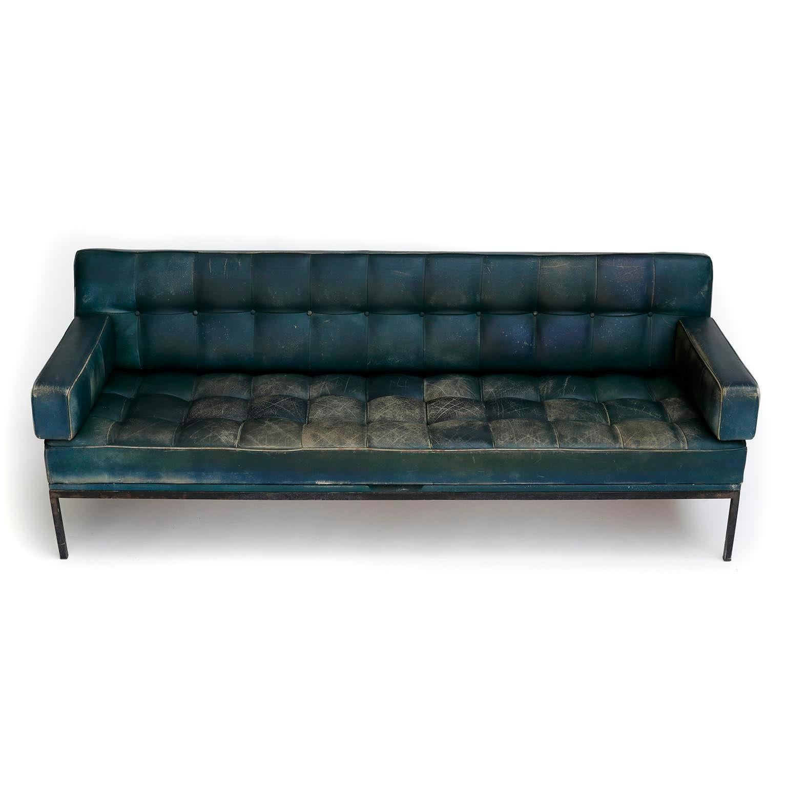 Mid-Century Modern Johannes Spalt 'Constanze' Sofa Daybed Armrests, Patinated Green Leather, 1960s