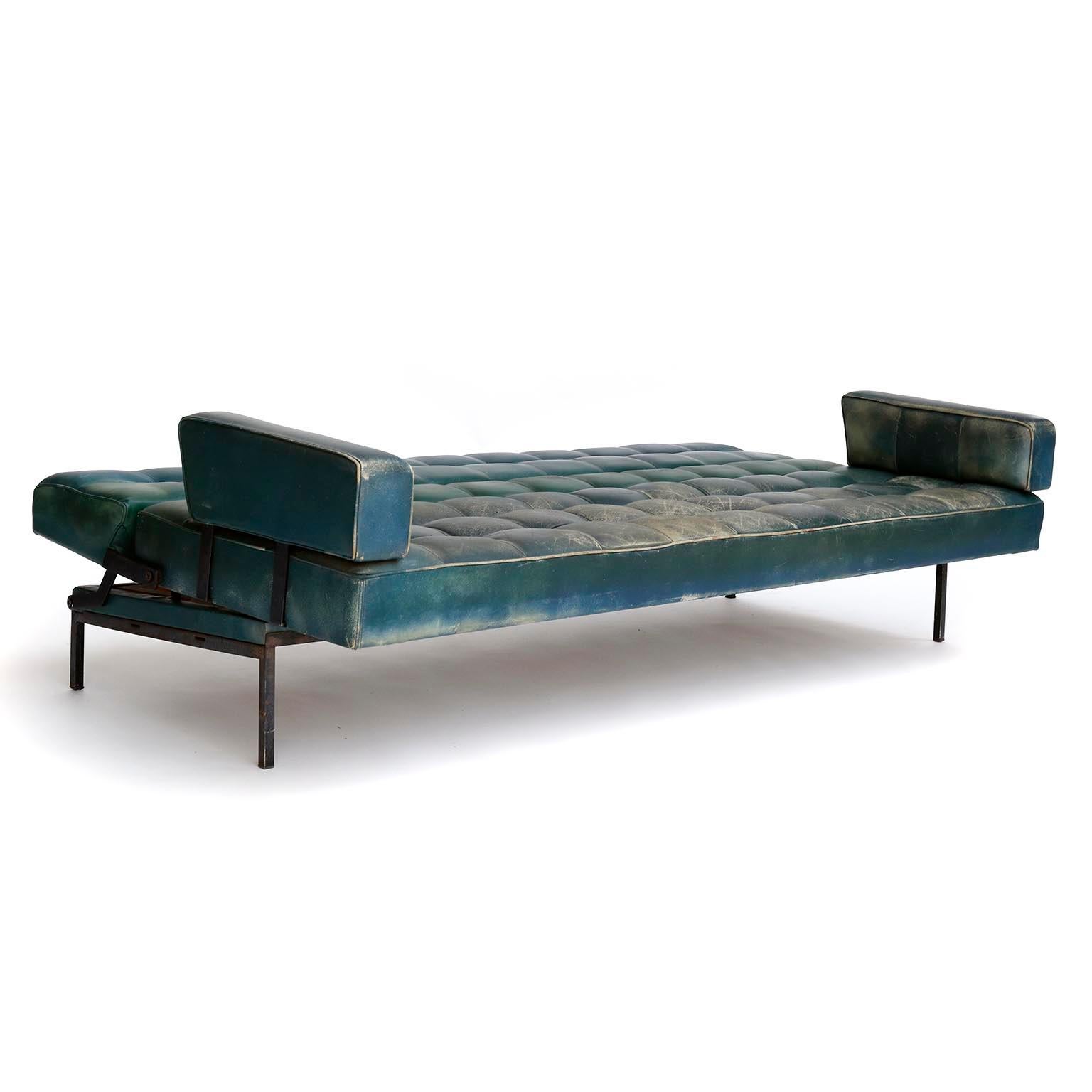 Mid-20th Century Johannes Spalt 'Constanze' Sofa Daybed Armrests, Patinated Green Leather, 1960s