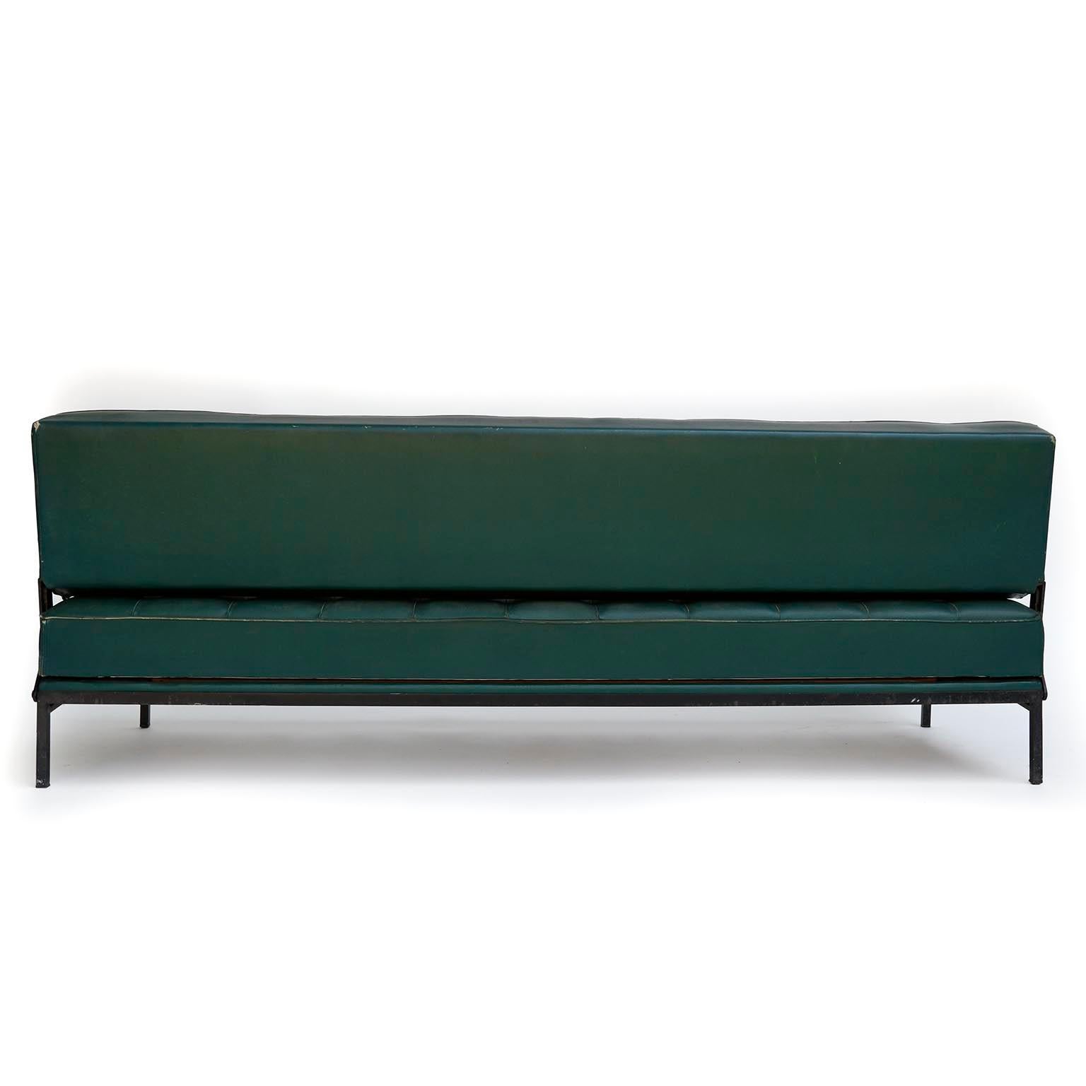 Johannes Spalt 'Constanze' Sofa Daybed Armrests, Patinated Green Leather, 1960s 2