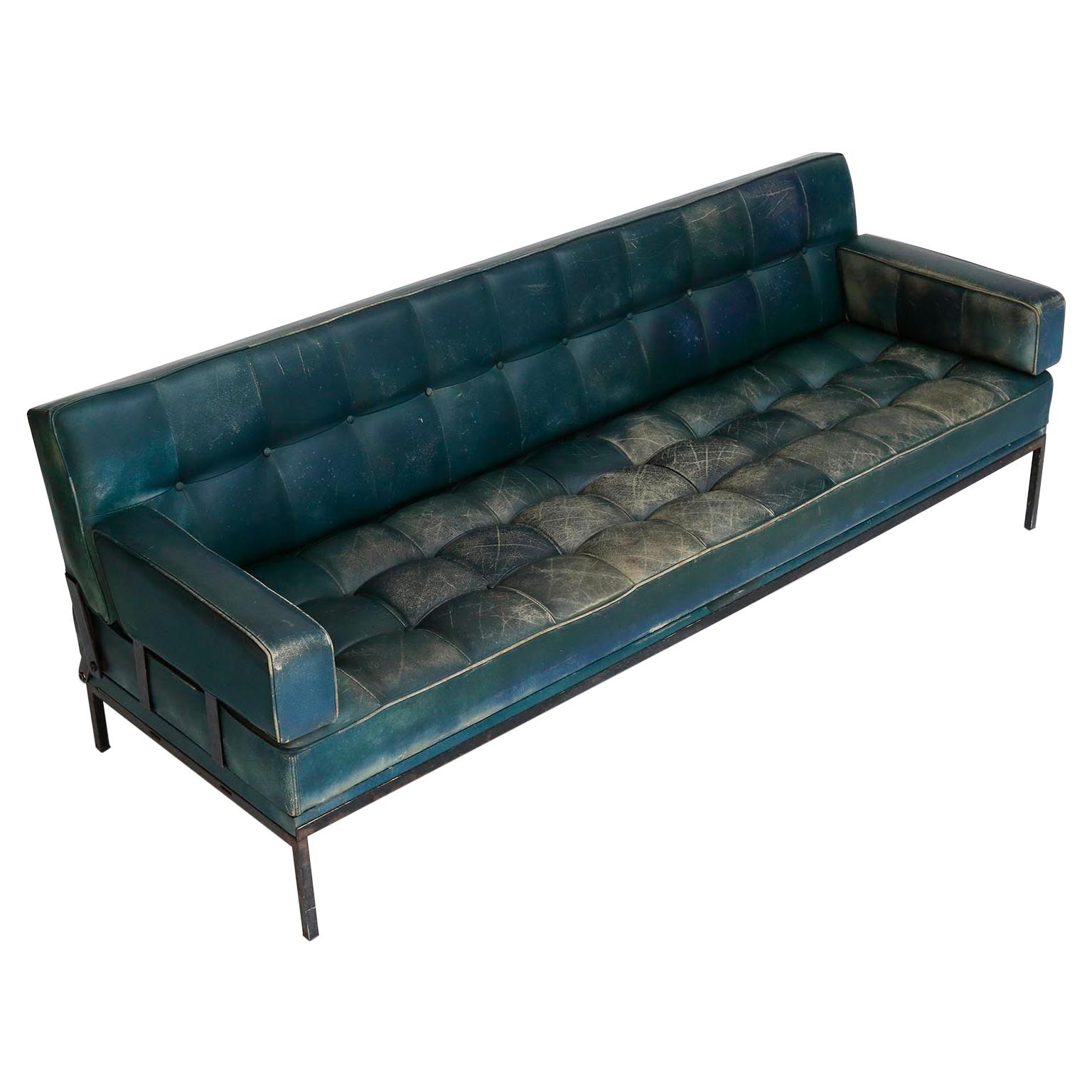 Johannes Spalt 'Constanze' Sofa Daybed Armrests, Patinated Green Leather, 1960s