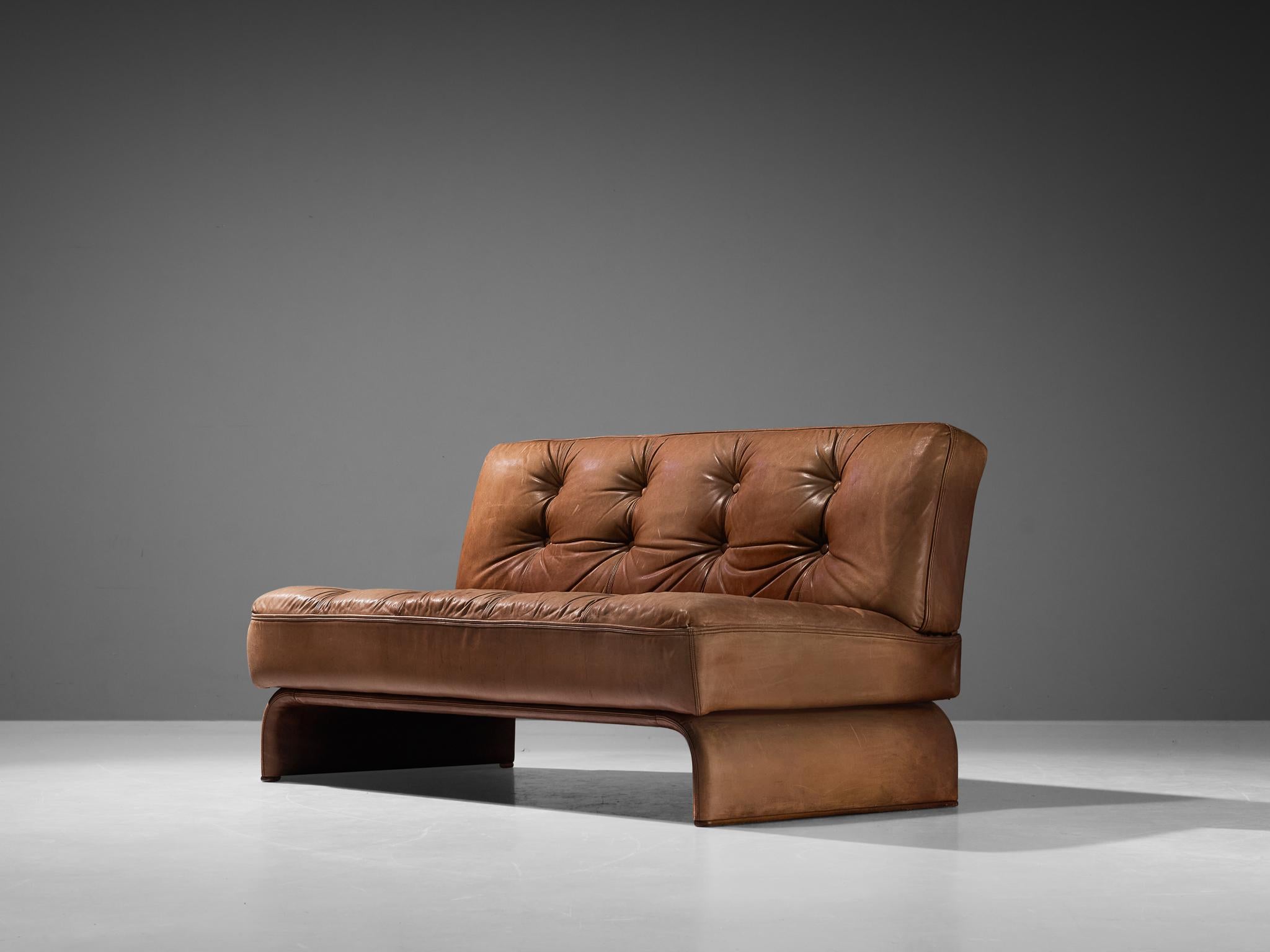 Johannes Spalt for Wittmann 'Constanze' Sofa or Daybed in Cognac Leather  In Good Condition For Sale In Waalwijk, NL