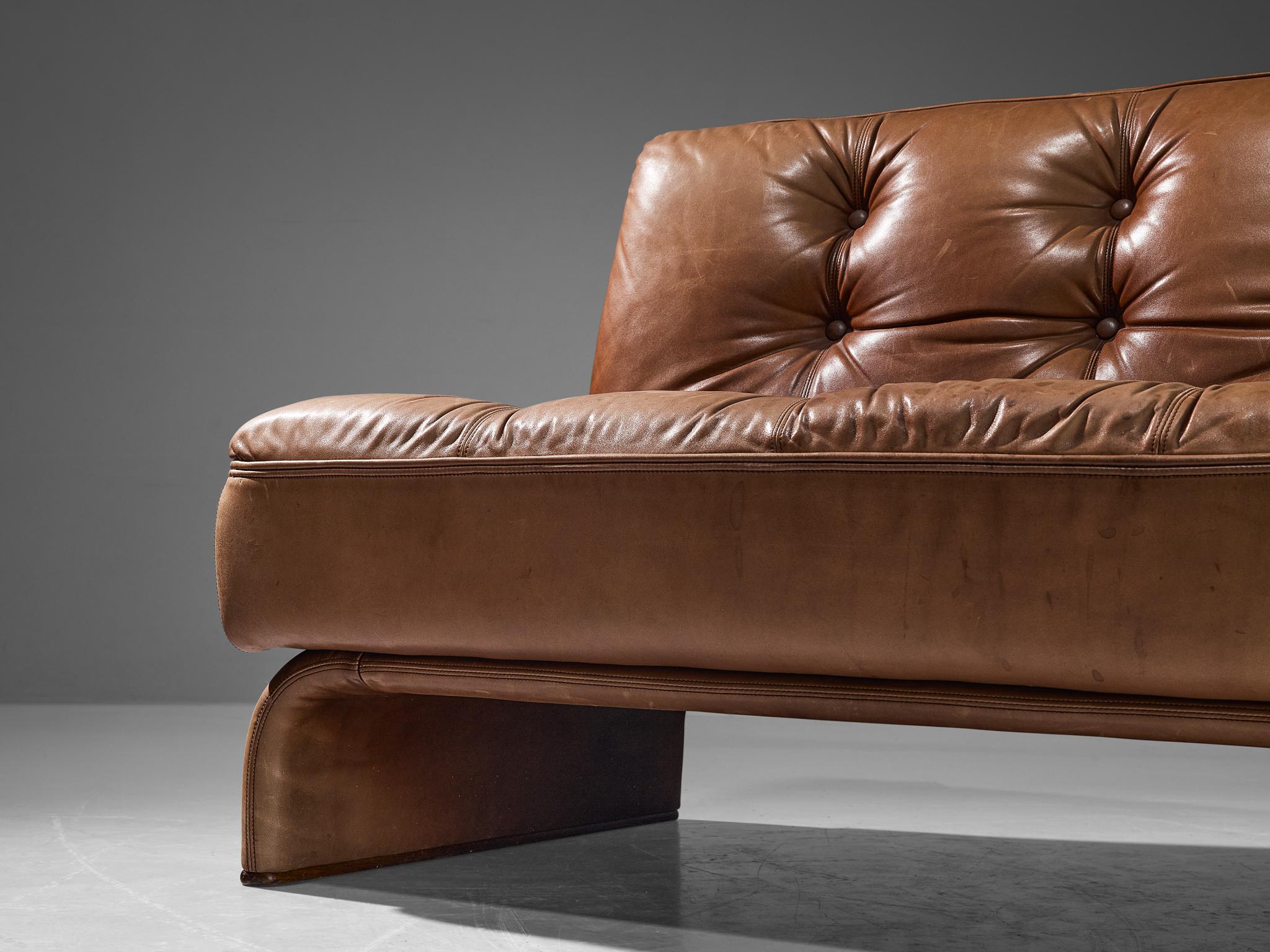 Metal Johannes Spalt for Wittmann 'Constanze' Sofa or Daybed in Cognac Leather  For Sale