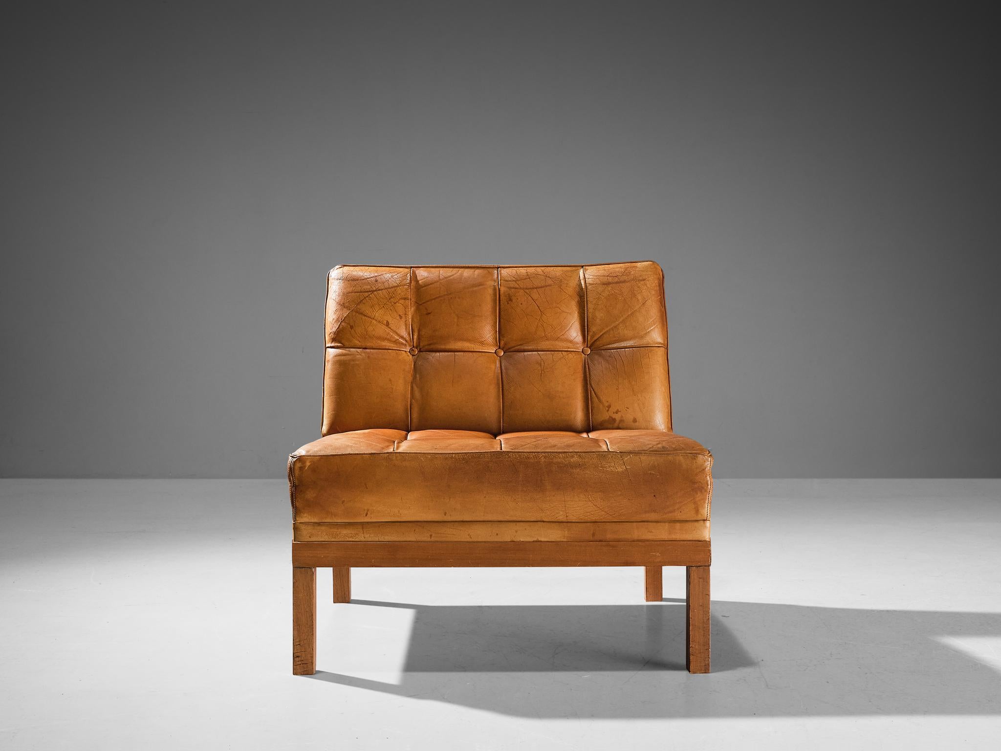 Austrian Johannes Spalt for Wittmann Pair of Lounge Chairs in Cognac Leather