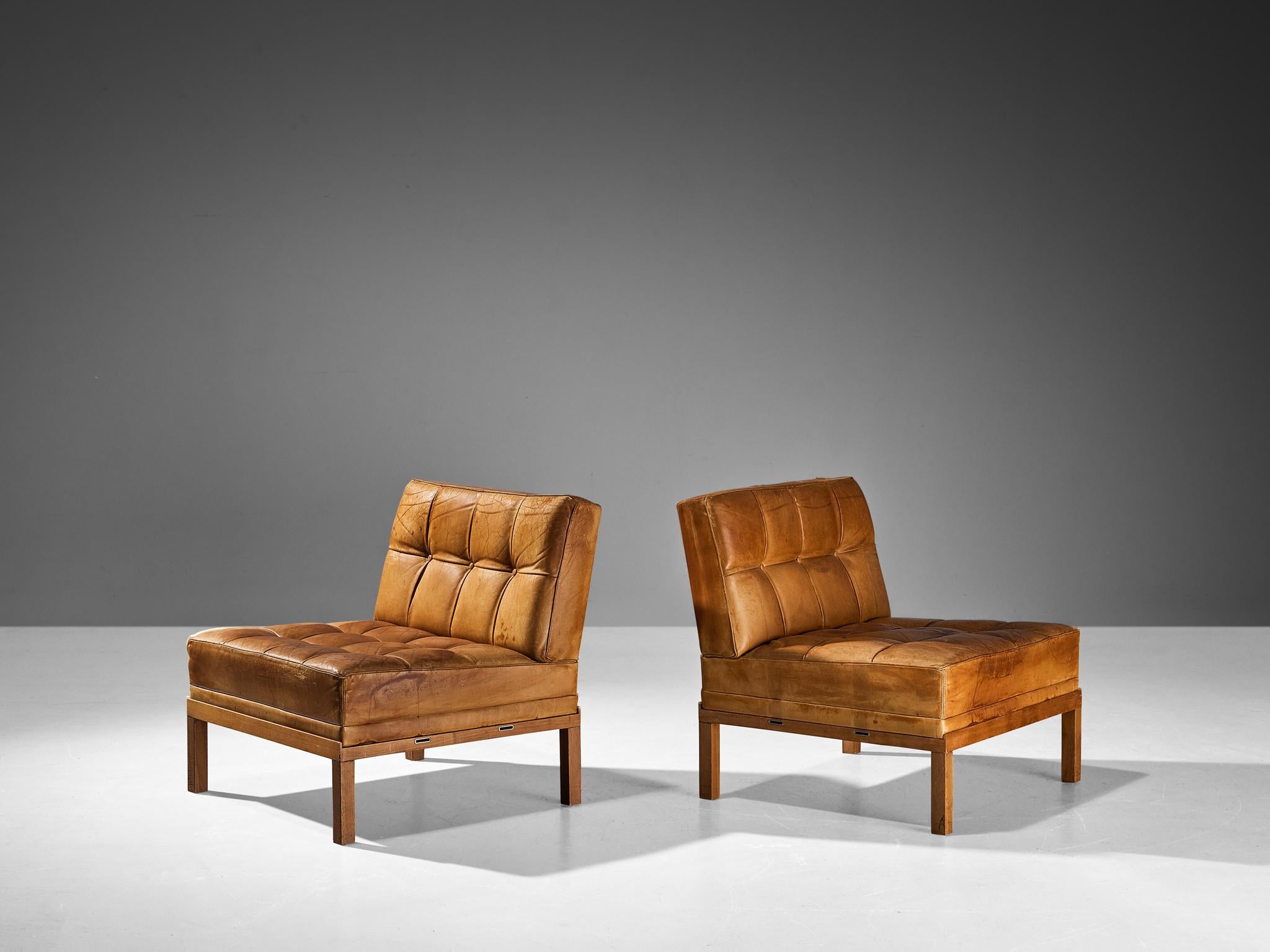 Johannes Spalt for Wittmann Pair of Lounge Chairs in Cognac Leather In Good Condition In Waalwijk, NL