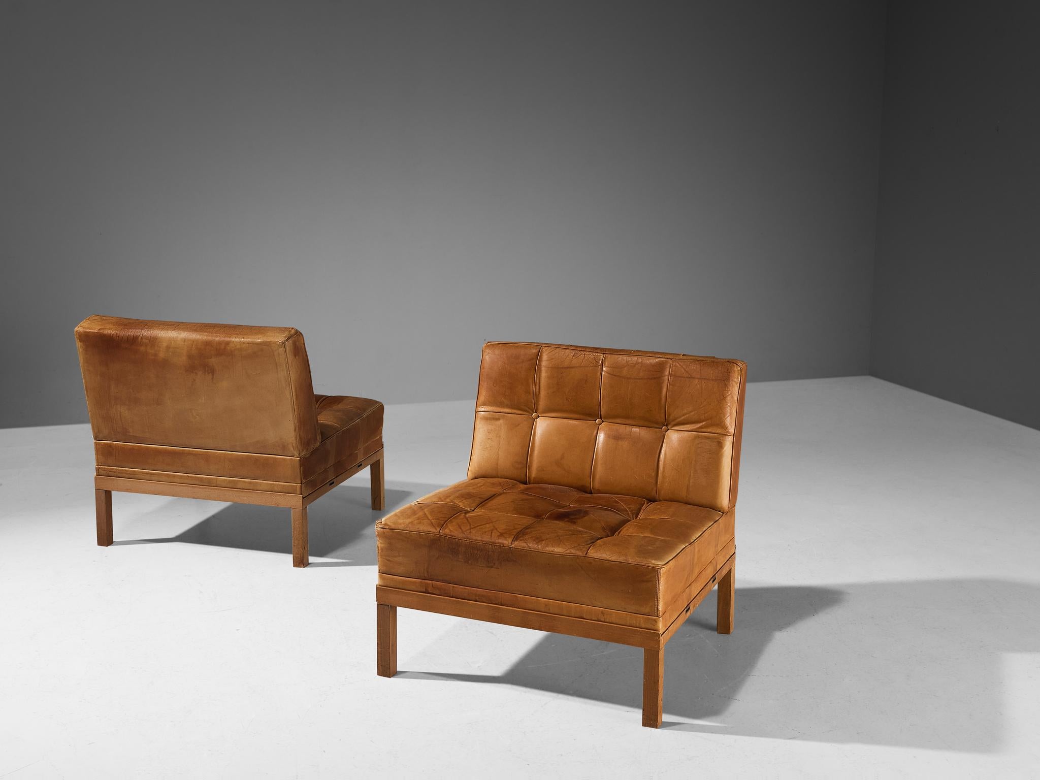 Johannes Spalt for Wittmann Pair of Lounge Chairs in Cognac Leather 2