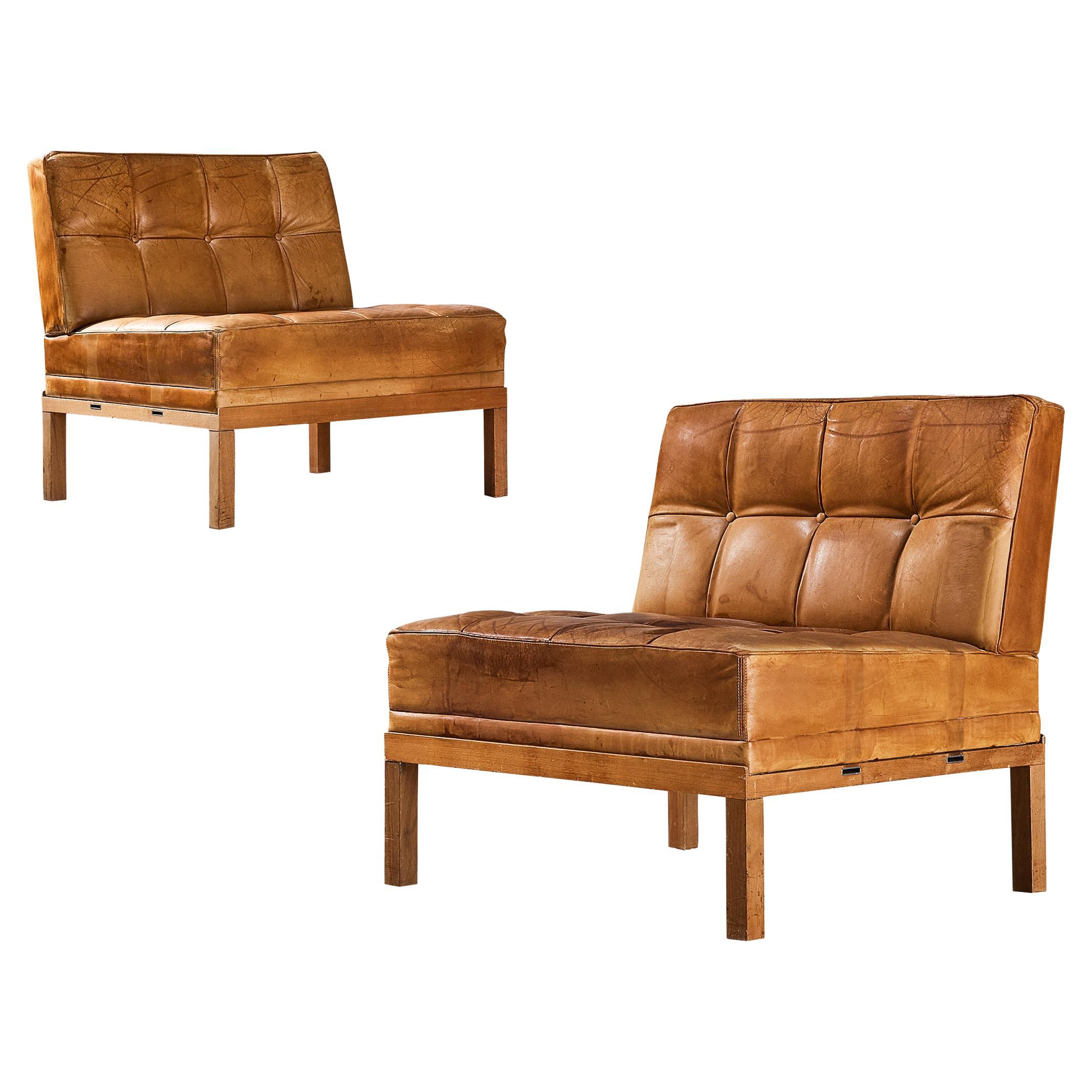 Johannes Spalt for Wittmann Pair of Lounge Chairs in Cognac Leather