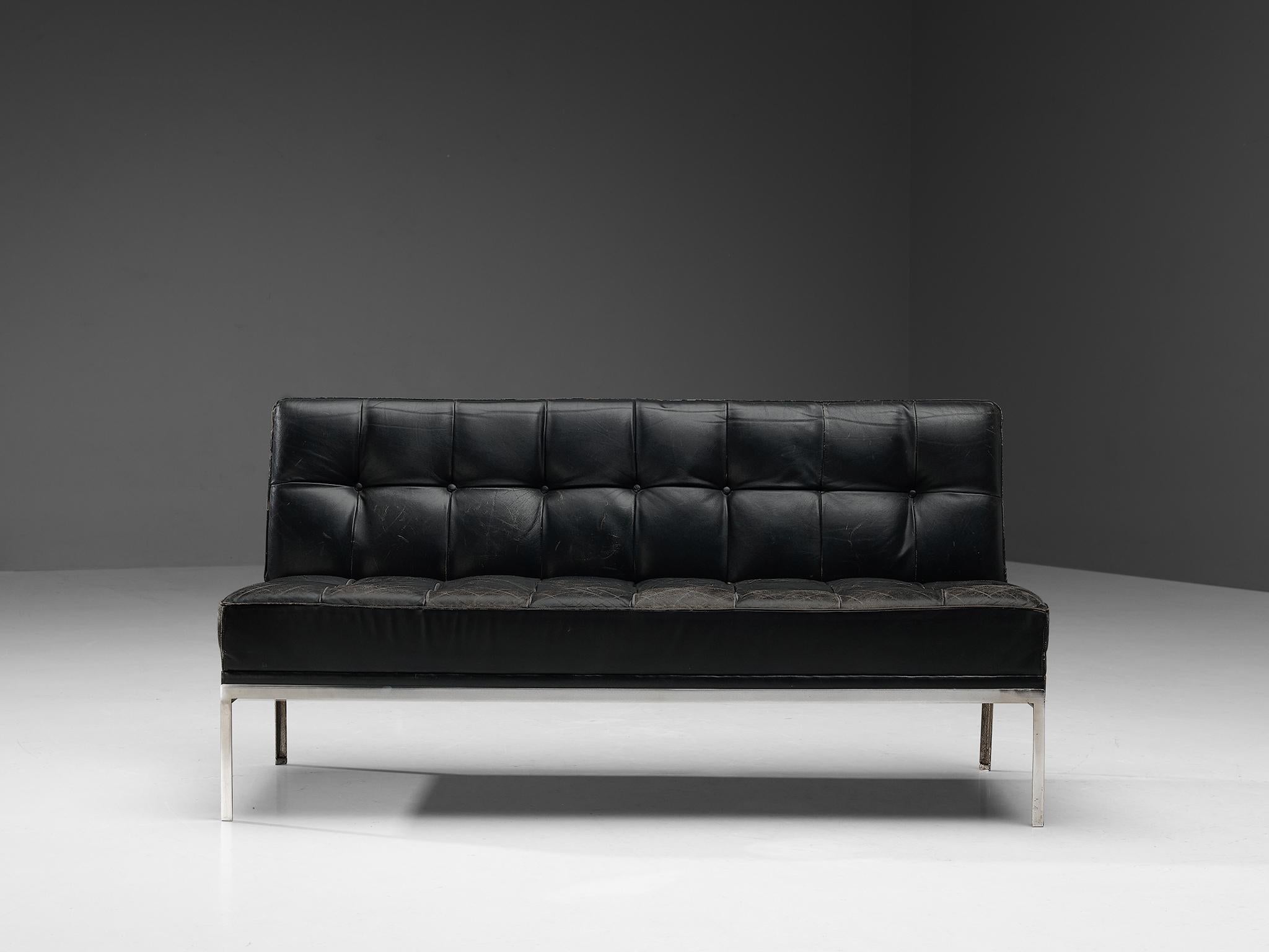 Mid-Century Modern Johannes Spalt for Wittmann Sofa in Black Leather For Sale