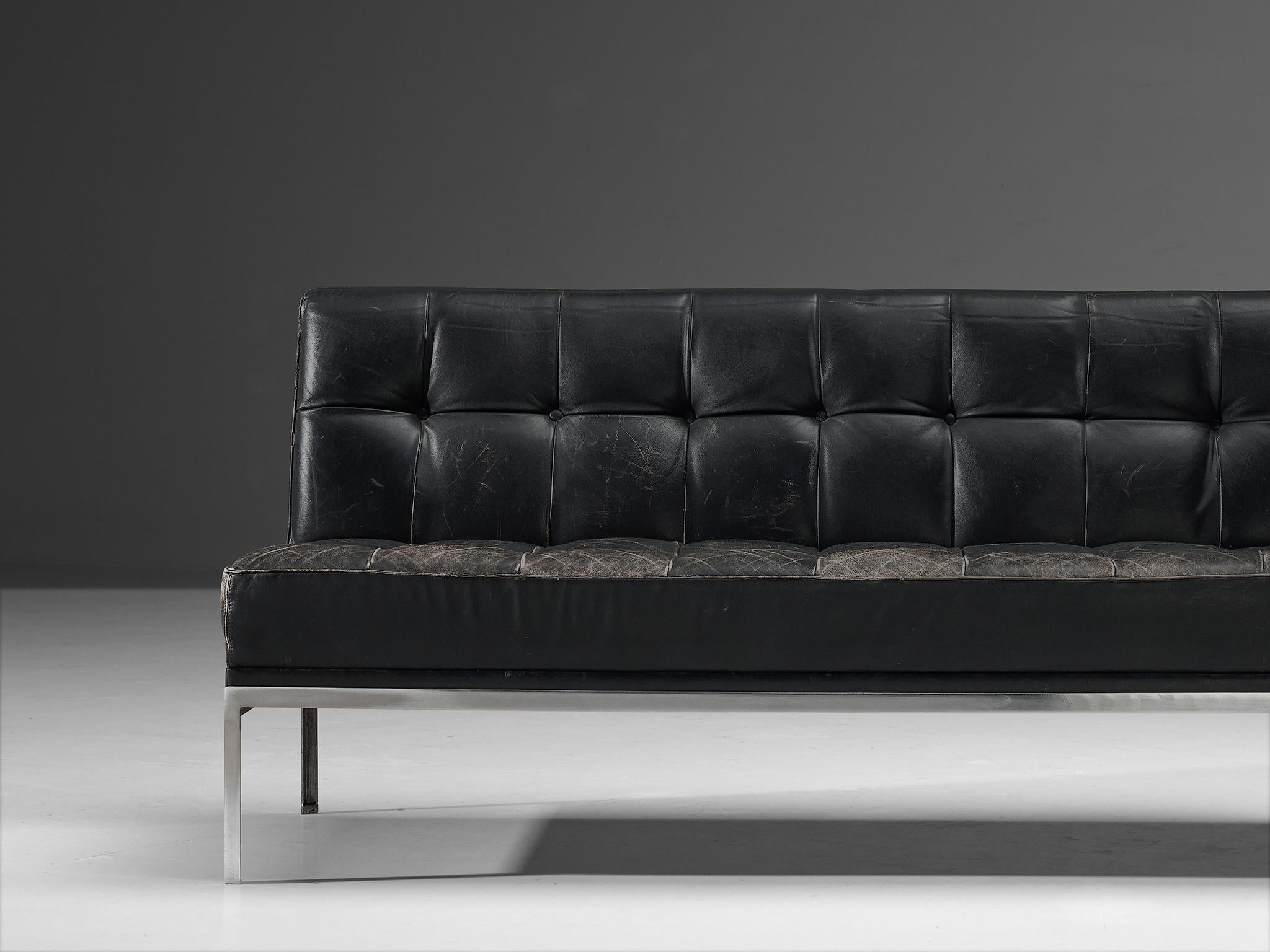Austrian Johannes Spalt for Wittmann Sofa in Black Leather For Sale