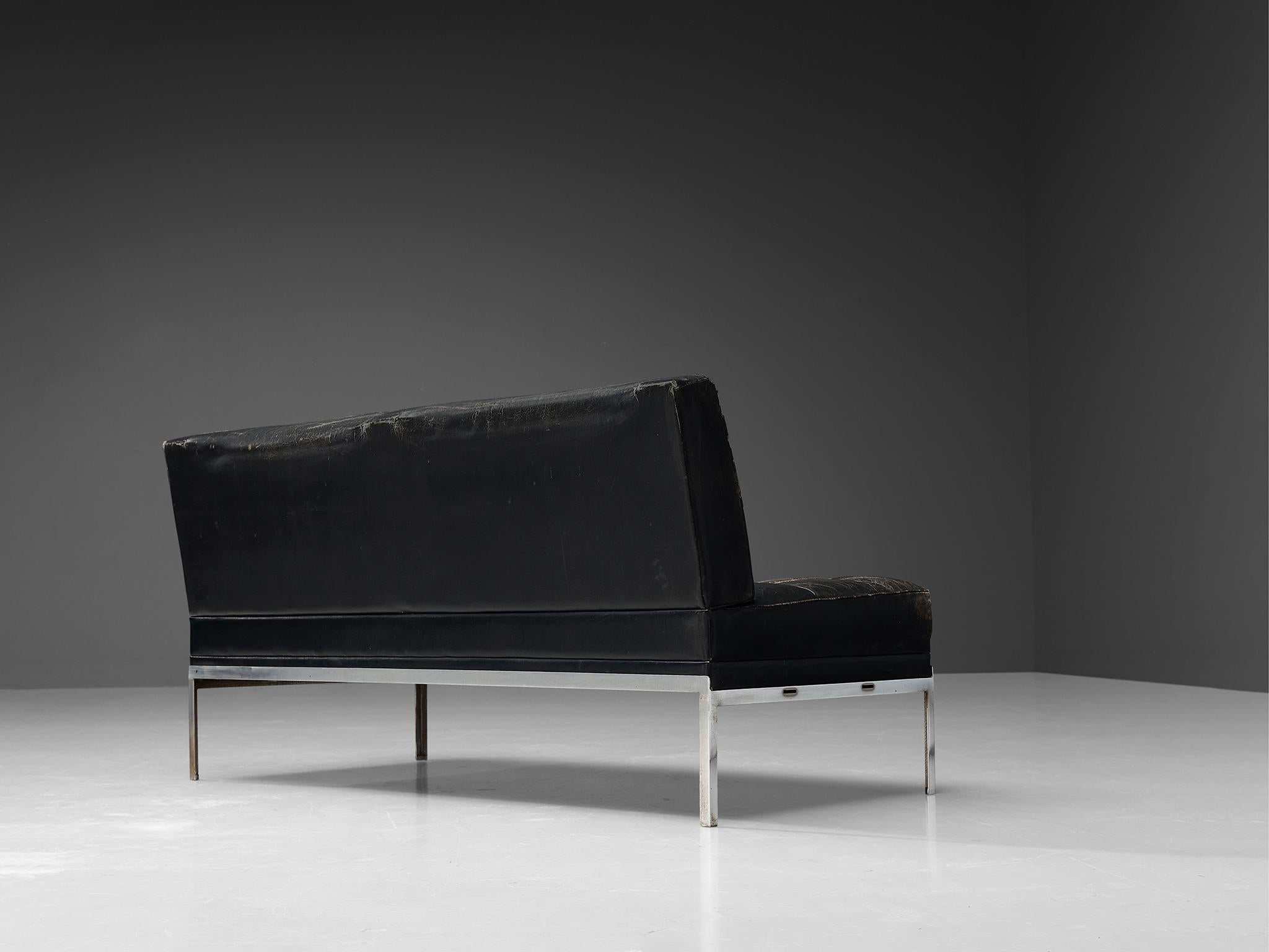 Johannes Spalt for Wittmann Sofa in Black Leather In Good Condition For Sale In Waalwijk, NL