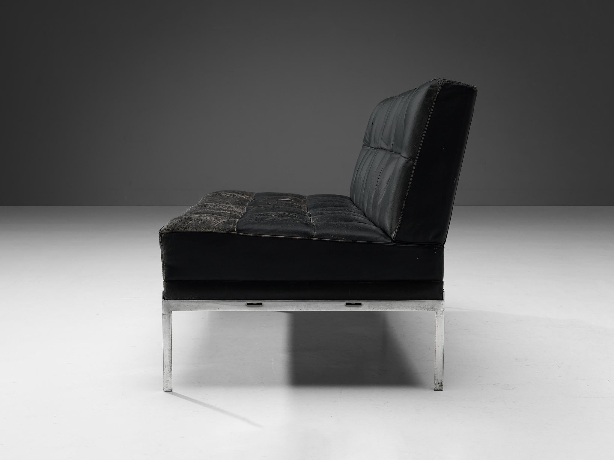 Steel Johannes Spalt for Wittmann Sofa in Black Leather For Sale