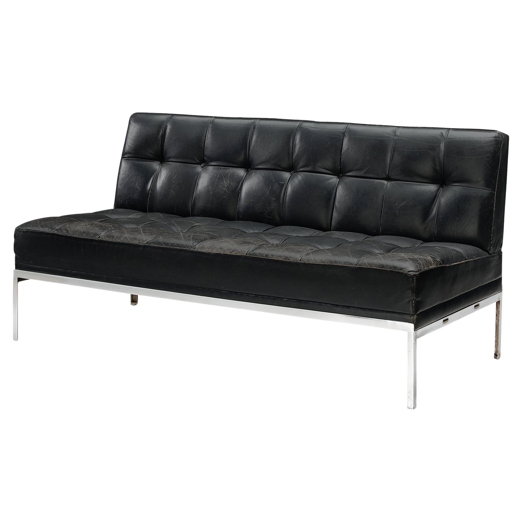 Johannes Spalt for Wittmann Sofa in Black Leather For Sale