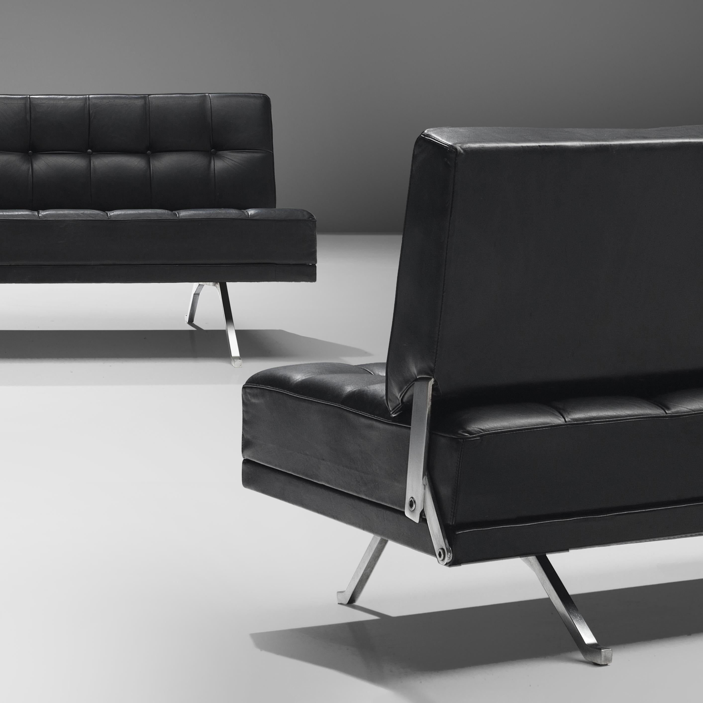 Austrian Johannes Spalt Black Leather ‘Constanze’ Sofas or Daybeds For Sale