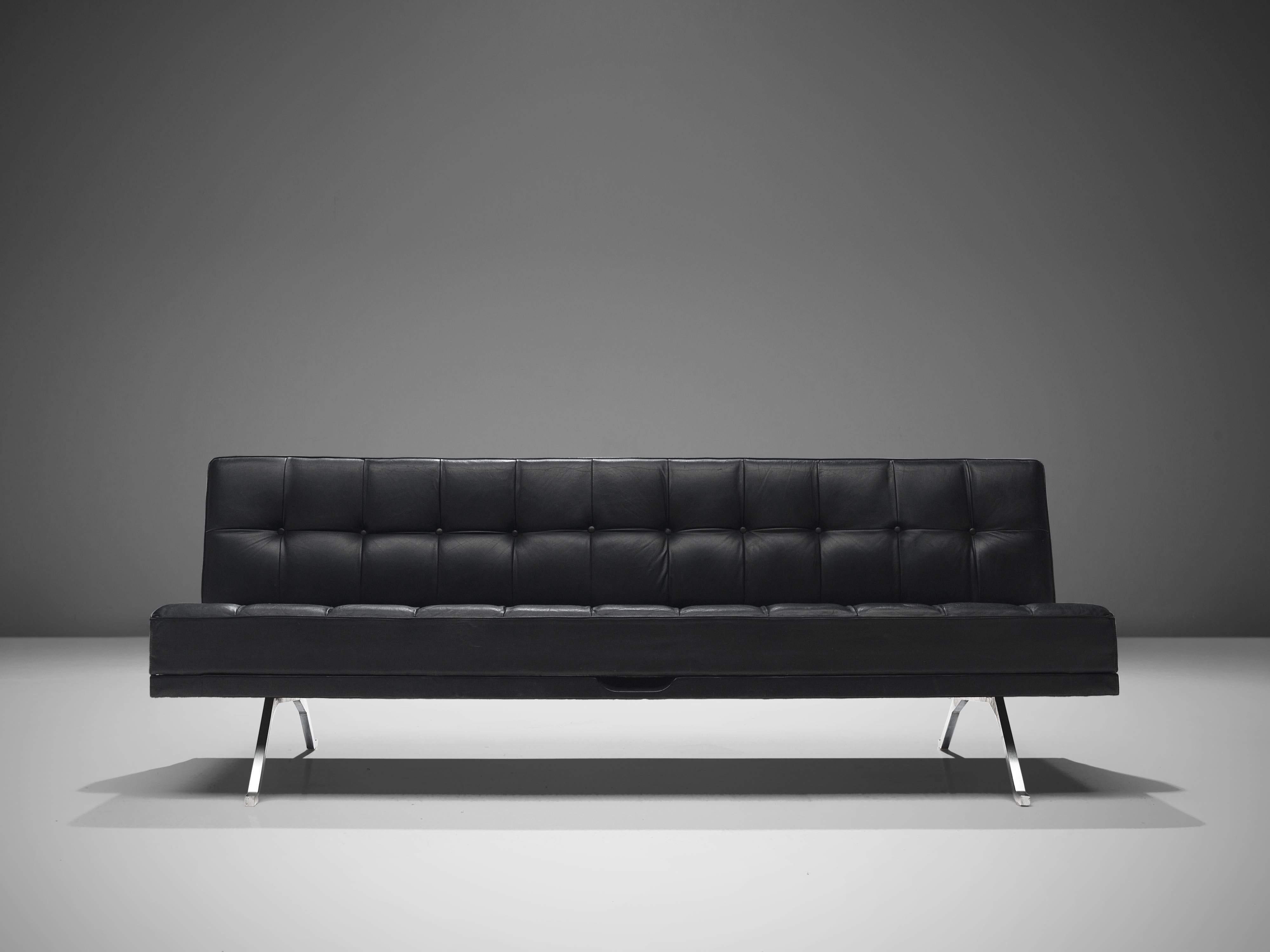 Metal Johannes Spalt Black Leather ‘Constanze’ Sofas or Daybeds For Sale