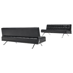 Johannes Spalt Pair of Black Leather ‘Constanze’ Sofas or Daybeds