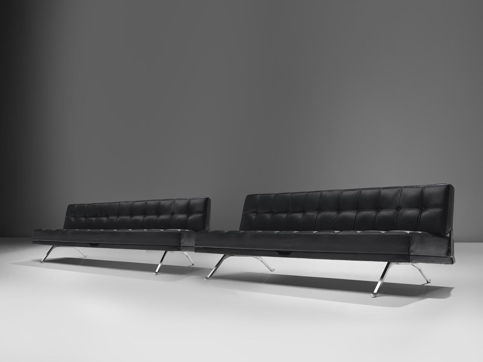 Mid-Century Modern Johannes Spalt Pair of 'Constanze' Sofa in Black Leather