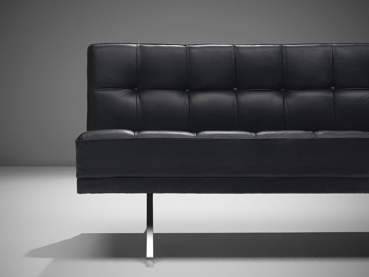 Steel Johannes Spalt Pair of 'Constanze' Sofa in Black Leather