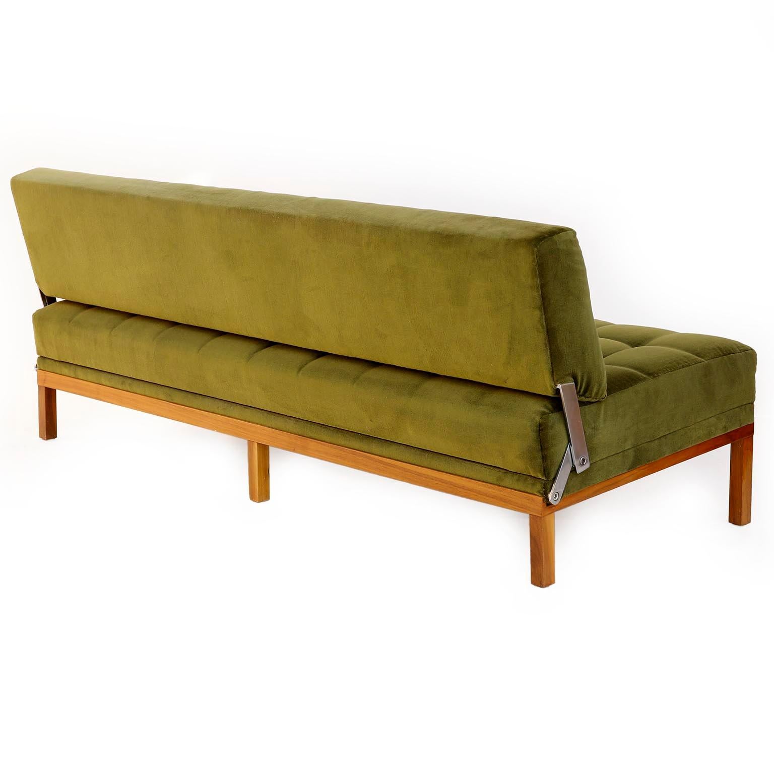 Mid-Century Modern Johannes Spalt Tufted Sofa Daybed Constanze Wittmann Green Velvet Wood 1960