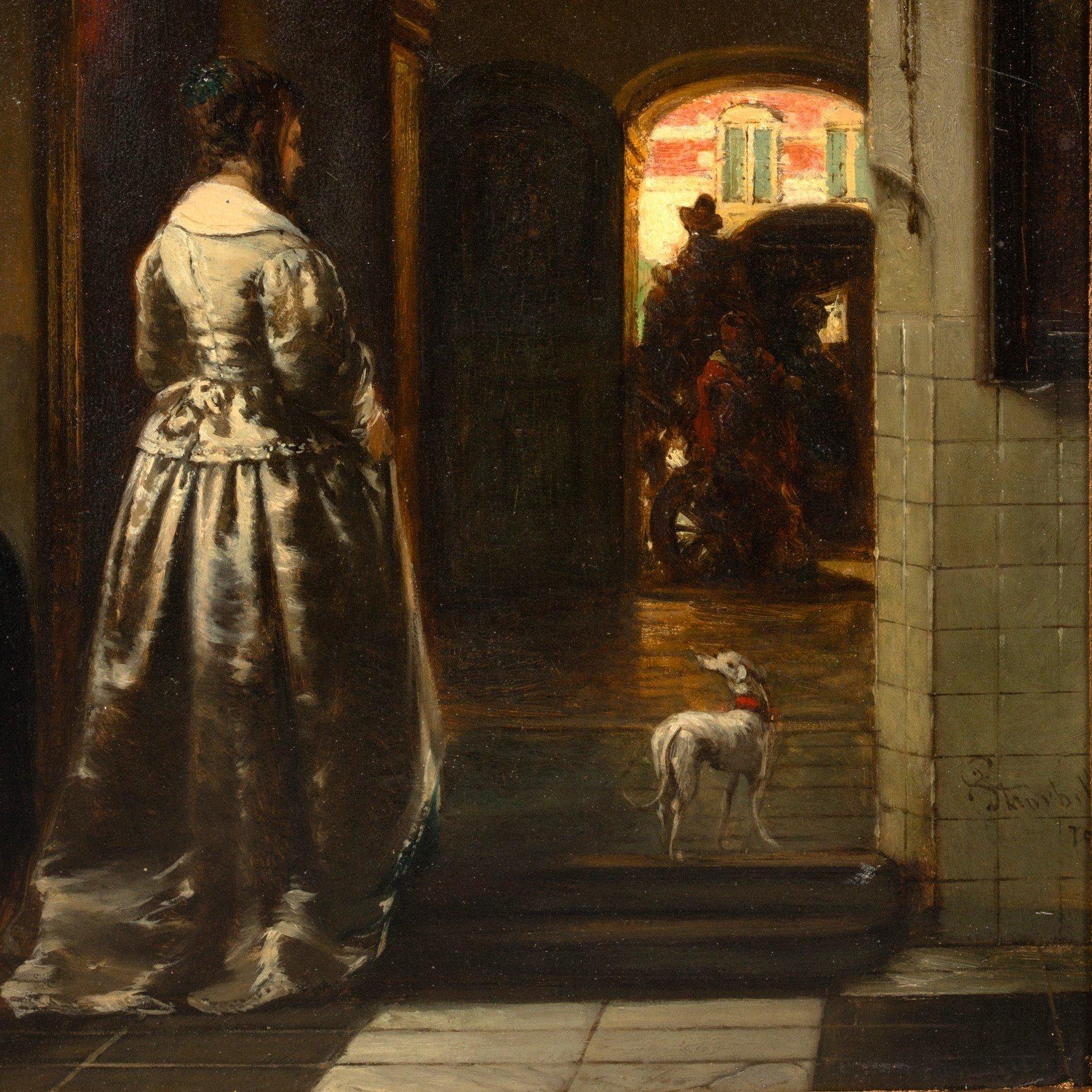 Farewell, oil on panel by Johannes Stroebel (1821-1905) For Sale 1