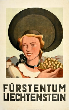 Original Vintage Travel Poster Principality Of Liechtenstein Johannes Troyer Art
