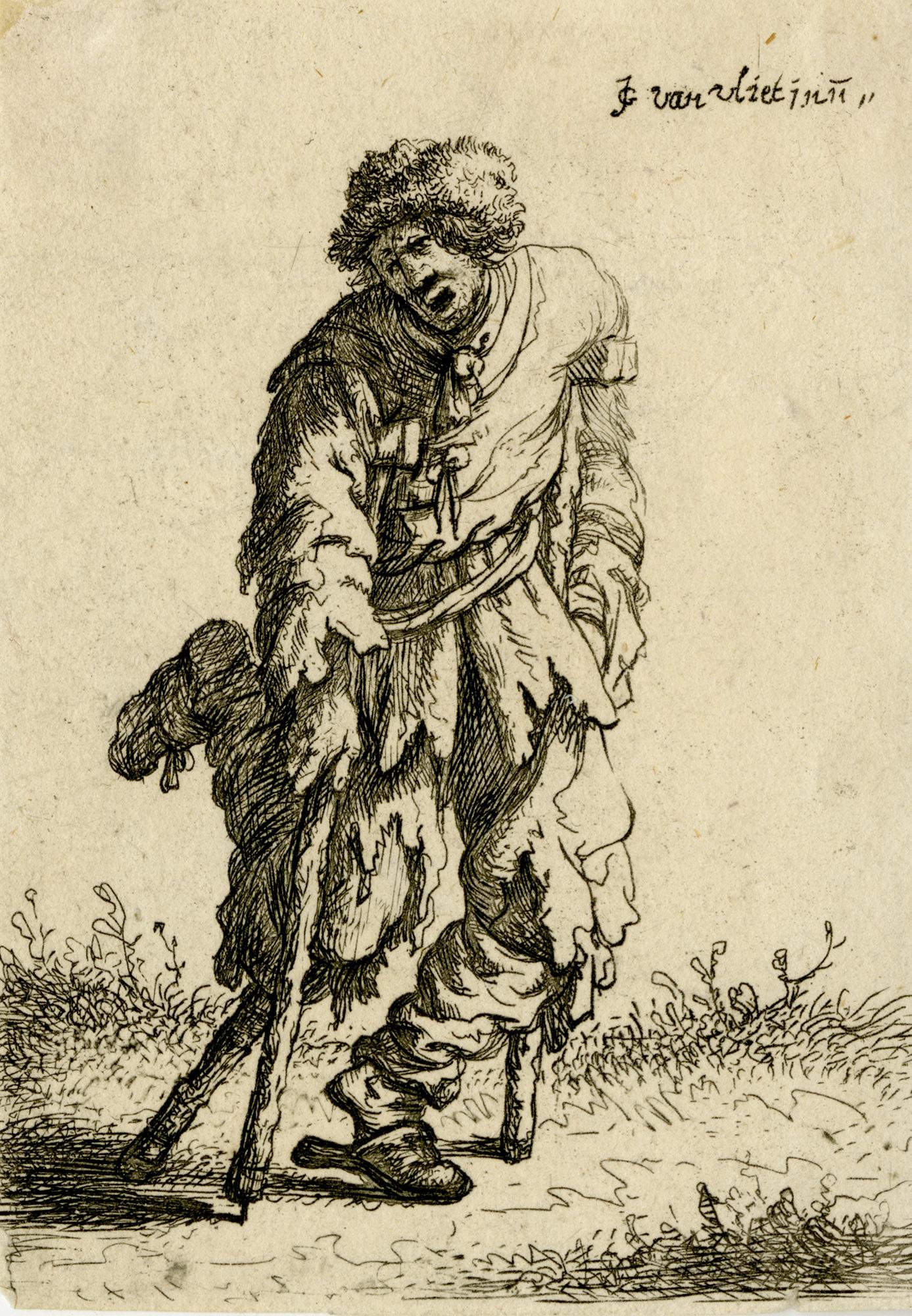 Mendicante con gamba di legno