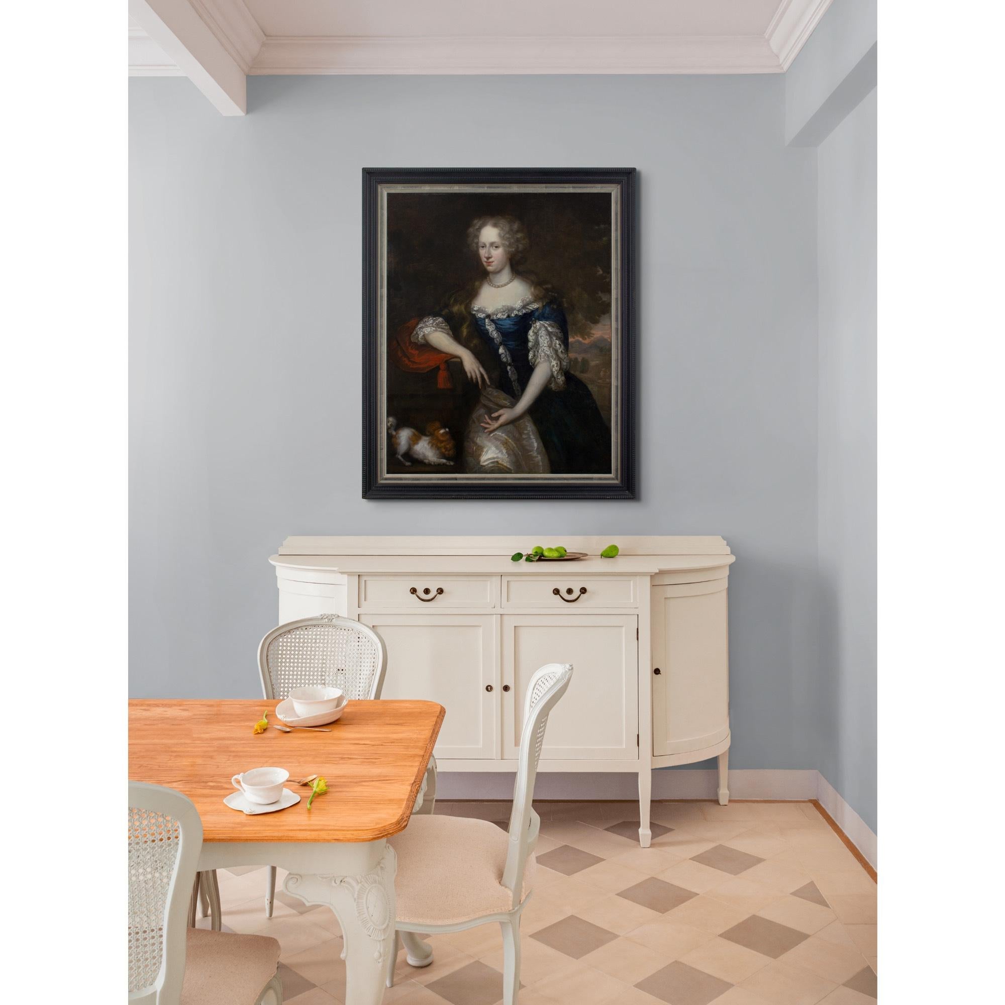 Johannes Vollevens I, Portrait Of A Lady In A Rich Blue Gown With A Spaniel 4