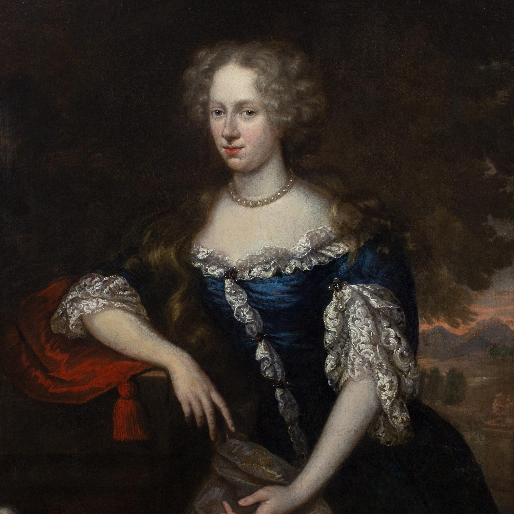 Johannes Vollevens I, Portrait Of A Lady In A Rich Blue Gown With A Spaniel 5