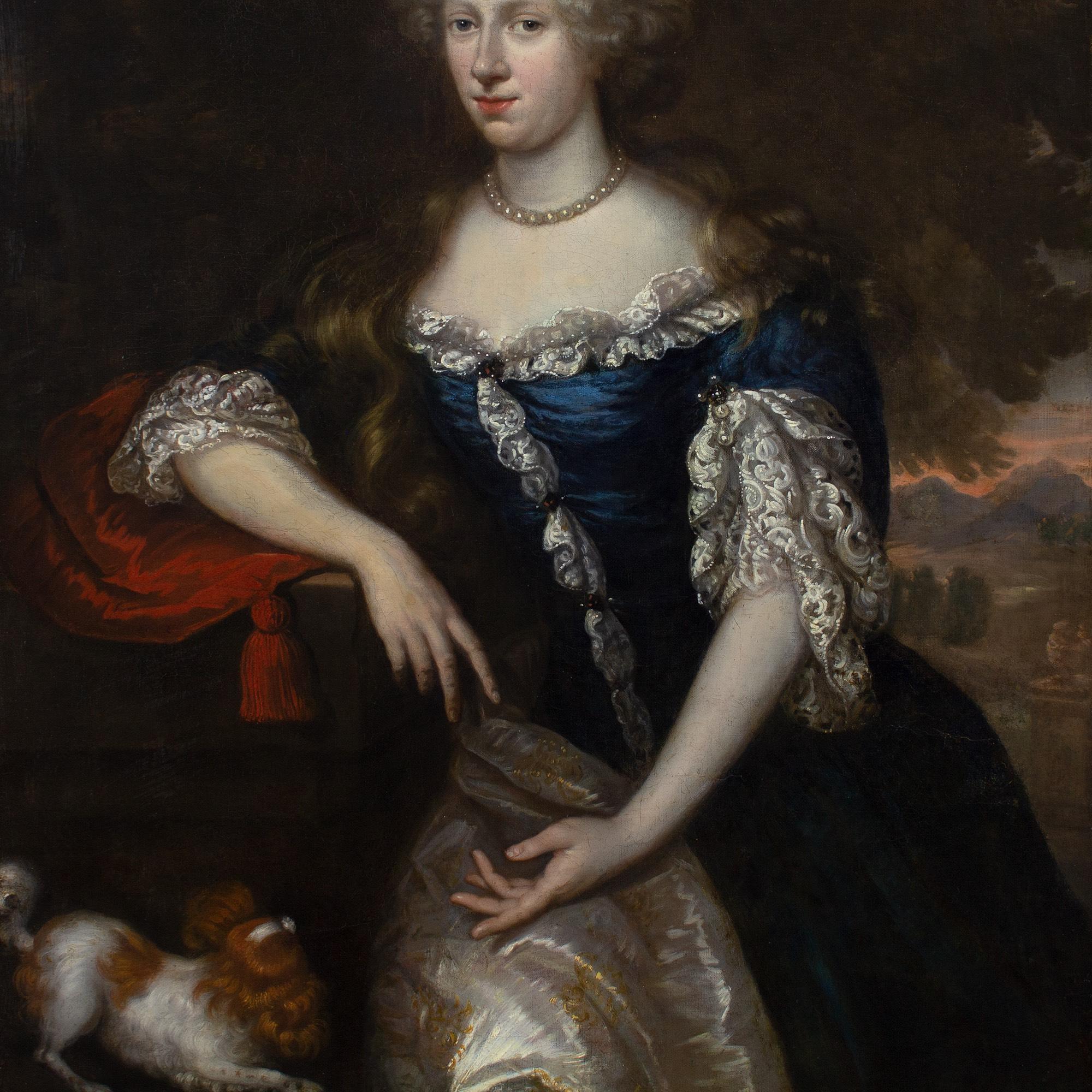 Johannes Vollevens I, Portrait Of A Lady In A Rich Blue Gown With A Spaniel 6