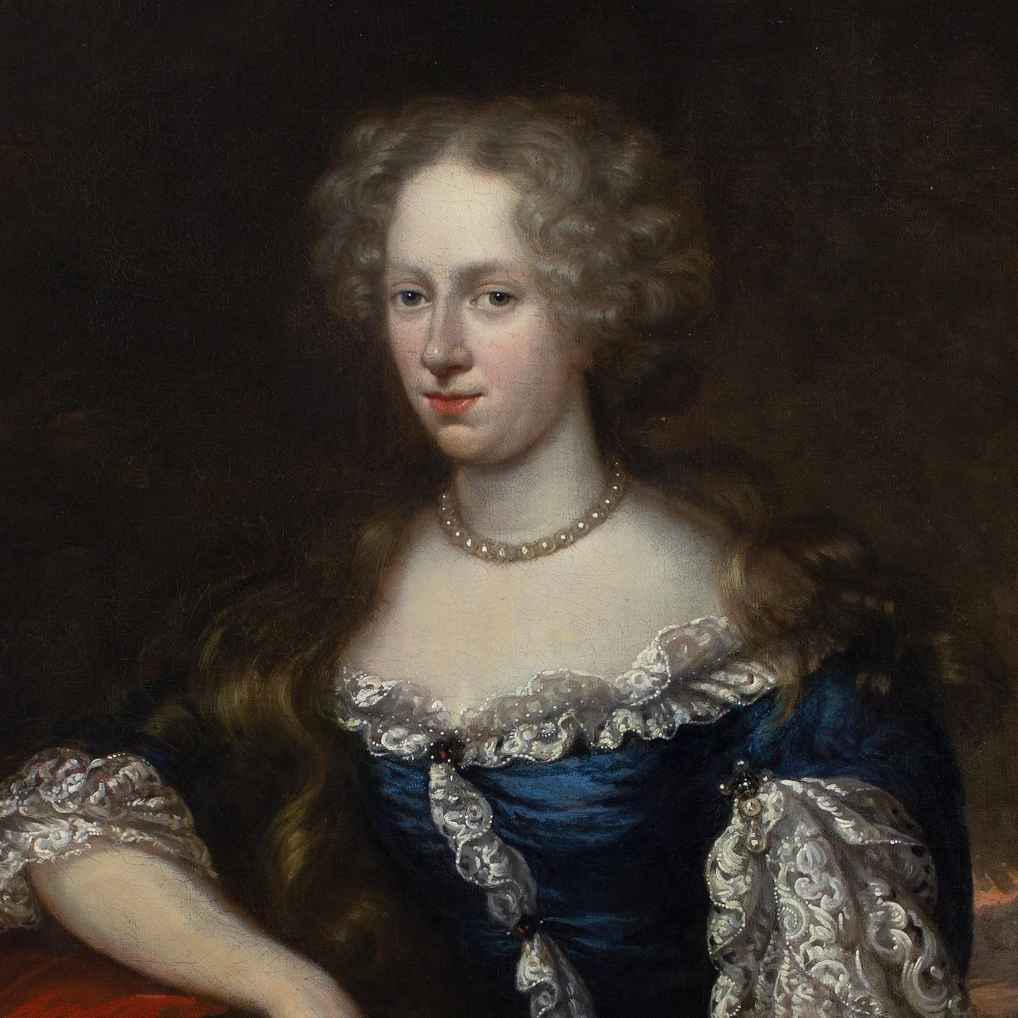 Johannes Vollevens I, Portrait Of A Lady In A Rich Blue Gown With A Spaniel 7