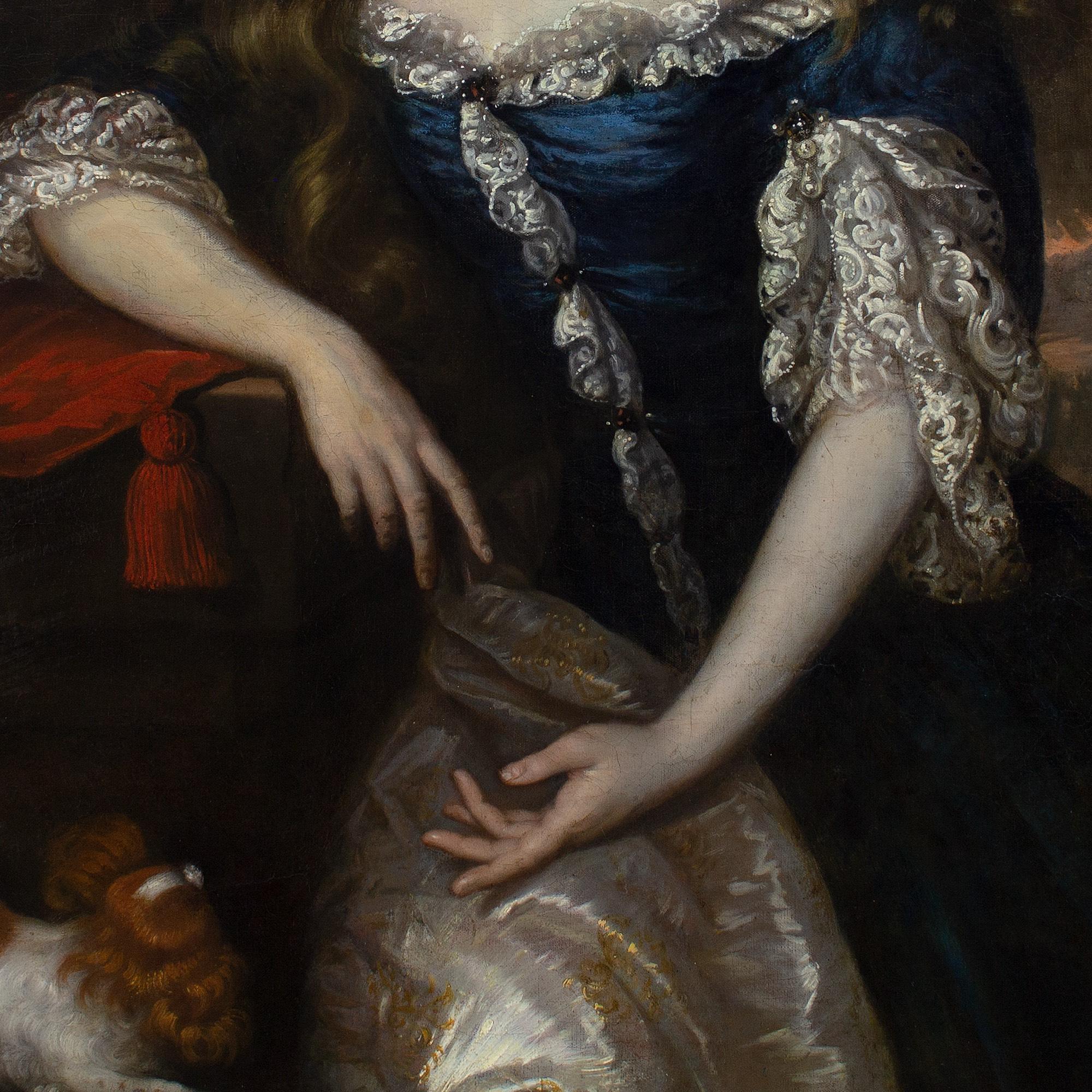 Johannes Vollevens I, Portrait Of A Lady In A Rich Blue Gown With A Spaniel 8